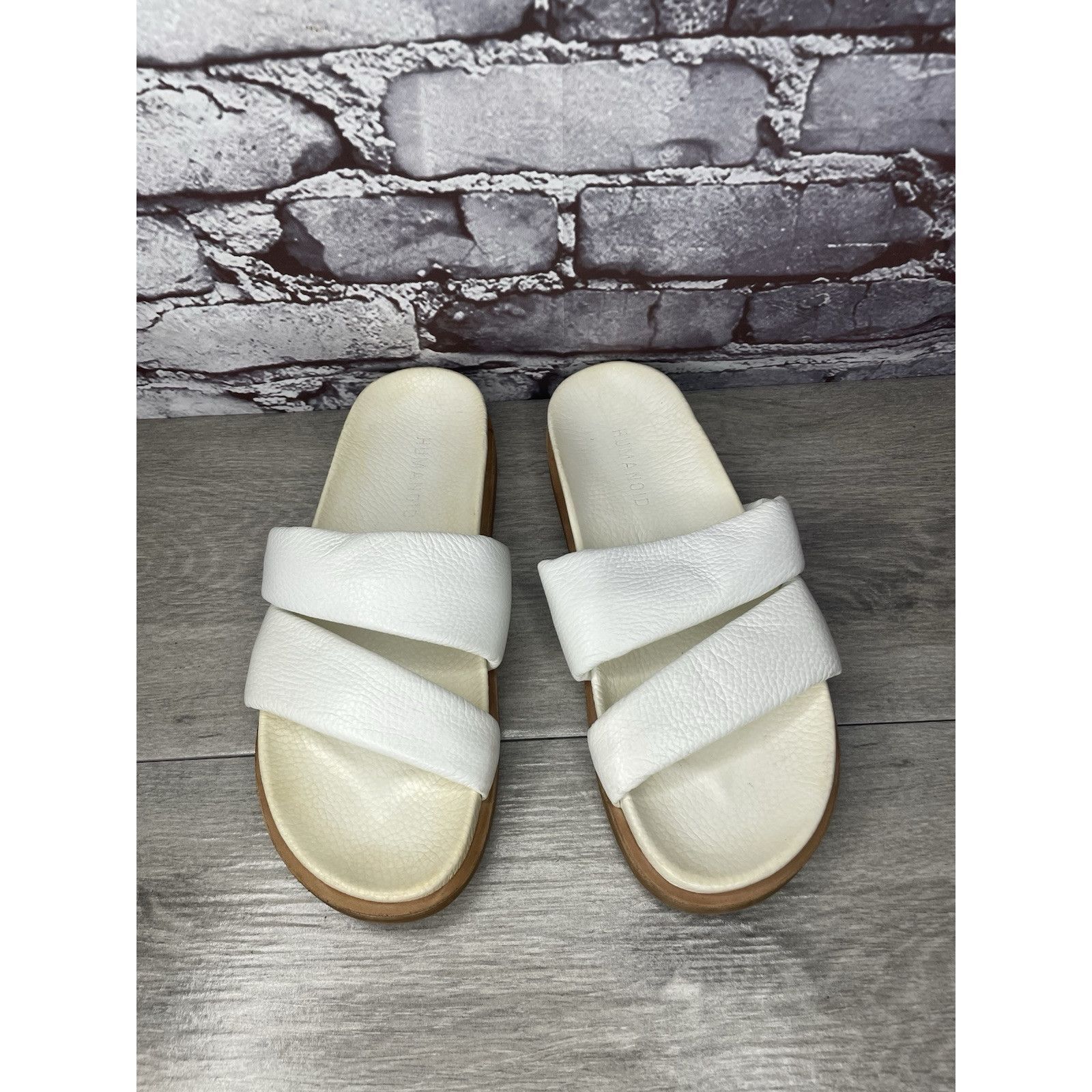 Other Humanoid White Leather Platform Strap Slides Wedge Sandals W Size US 8.5 / IT 38.5 - 19 Thumbnail