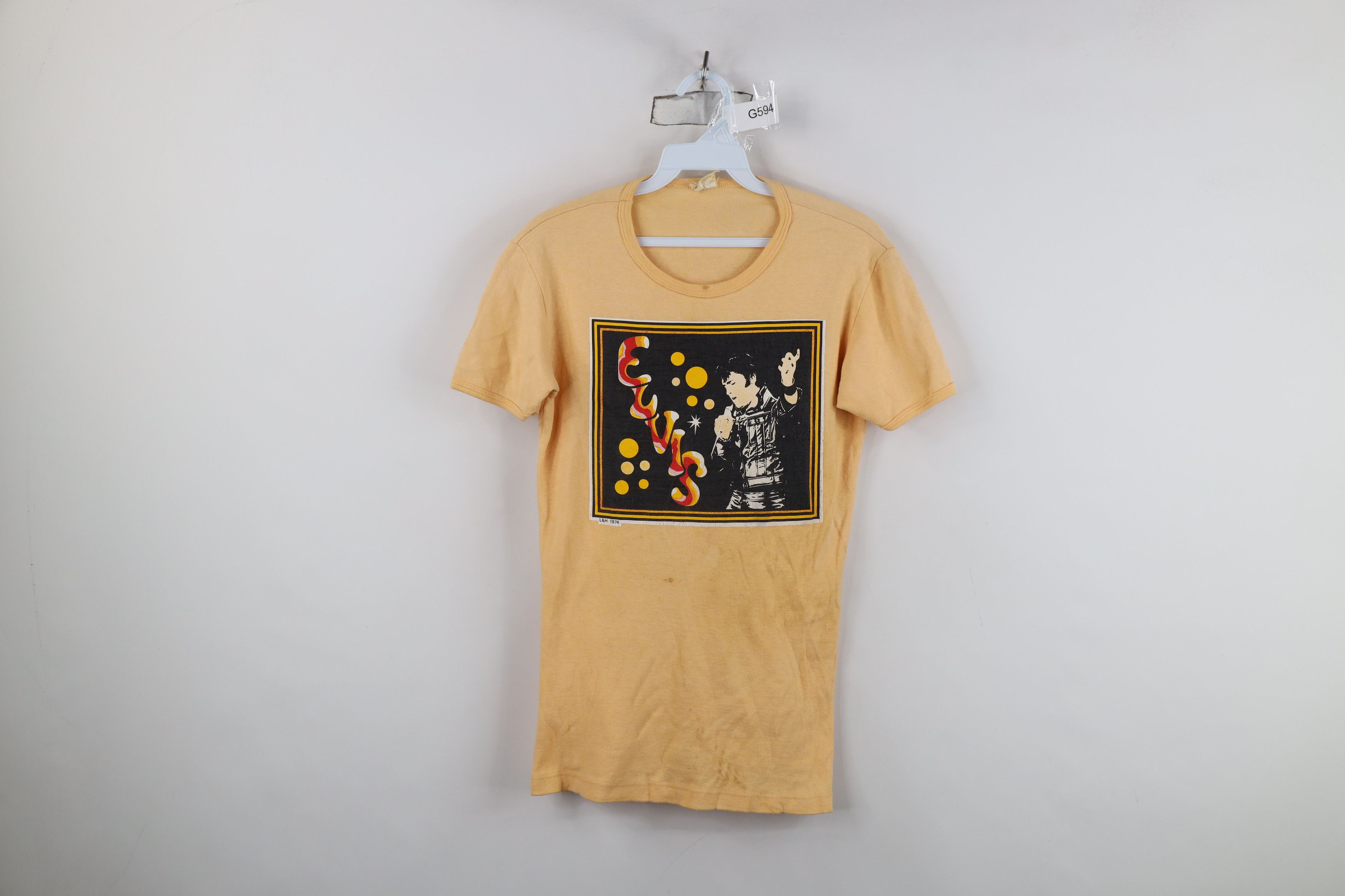 Vintage Vintage 70s 1974 Elvis Presley Ringer T-Shirt Peach Size M / US 6-8 / IT 42-44 - 1 Thumbnail