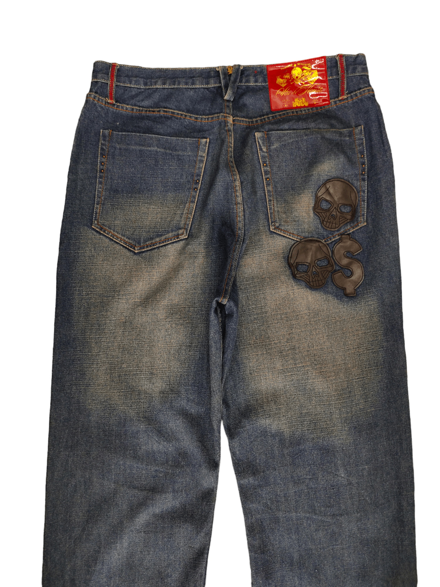 Kapital Stash House Skull Dollar Patch Denim Wide Leg Baggy Jeans Size US 37 - 3 Thumbnail