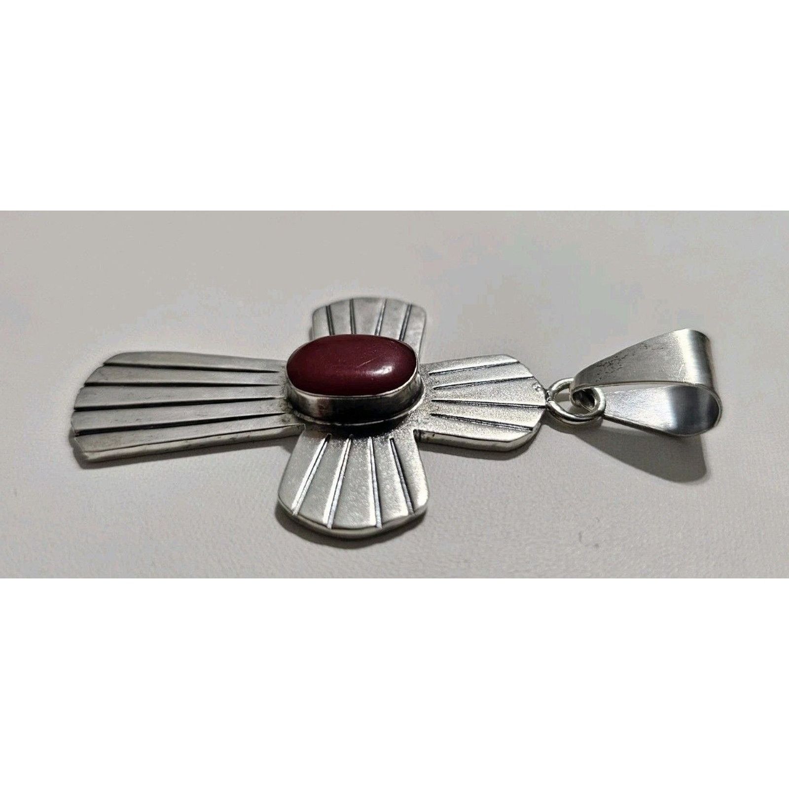 Other Vintage Chunky Sterling Silver Cross Red Jasper Stone Size ONE SIZE - 9 Thumbnail