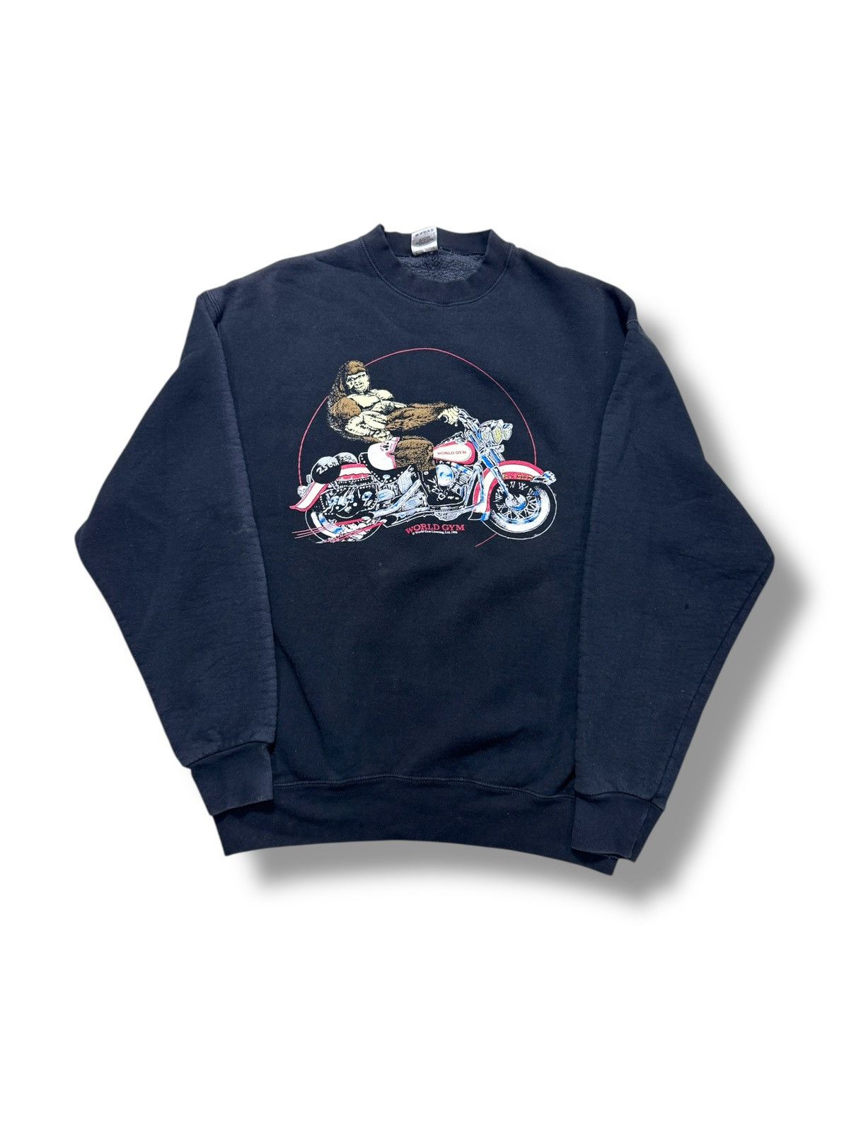*RARE* VINTAGE 90s WORLD GYM BIKER GORILLA SWEATER HARLEY