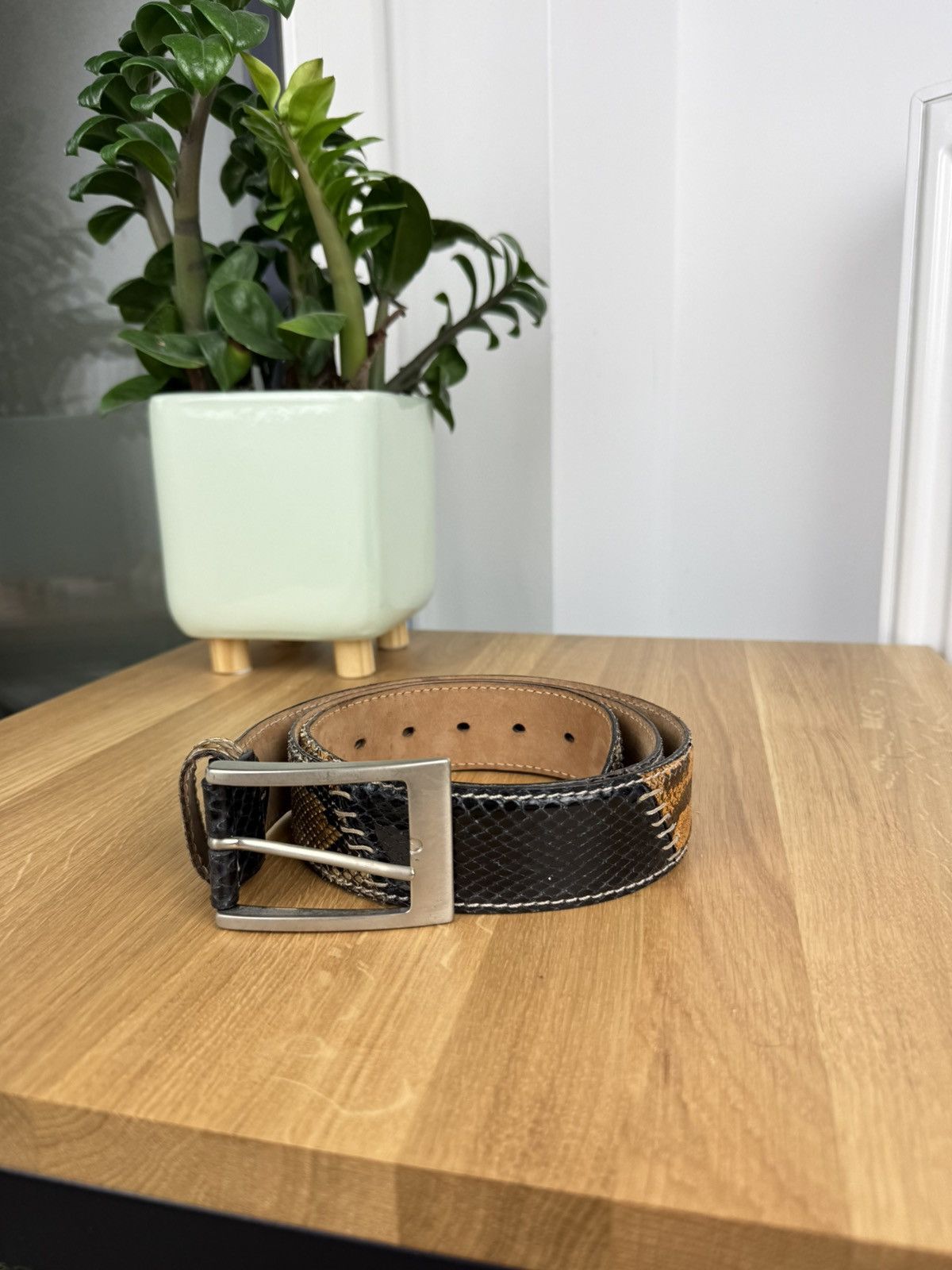 Japanese Brand × Vintage Vinatge Phyton Reptiles Leather Belt Size 36 - 1 Thumbnail