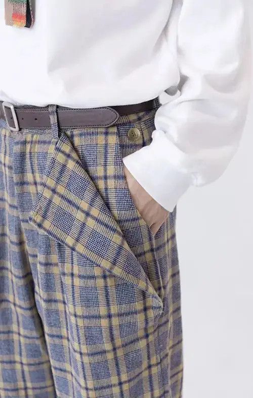VIBE 20AW Indigo Union Japan Grey Checked Wool Blended Pants Size US 32 / EU 48 - 4 Thumbnail