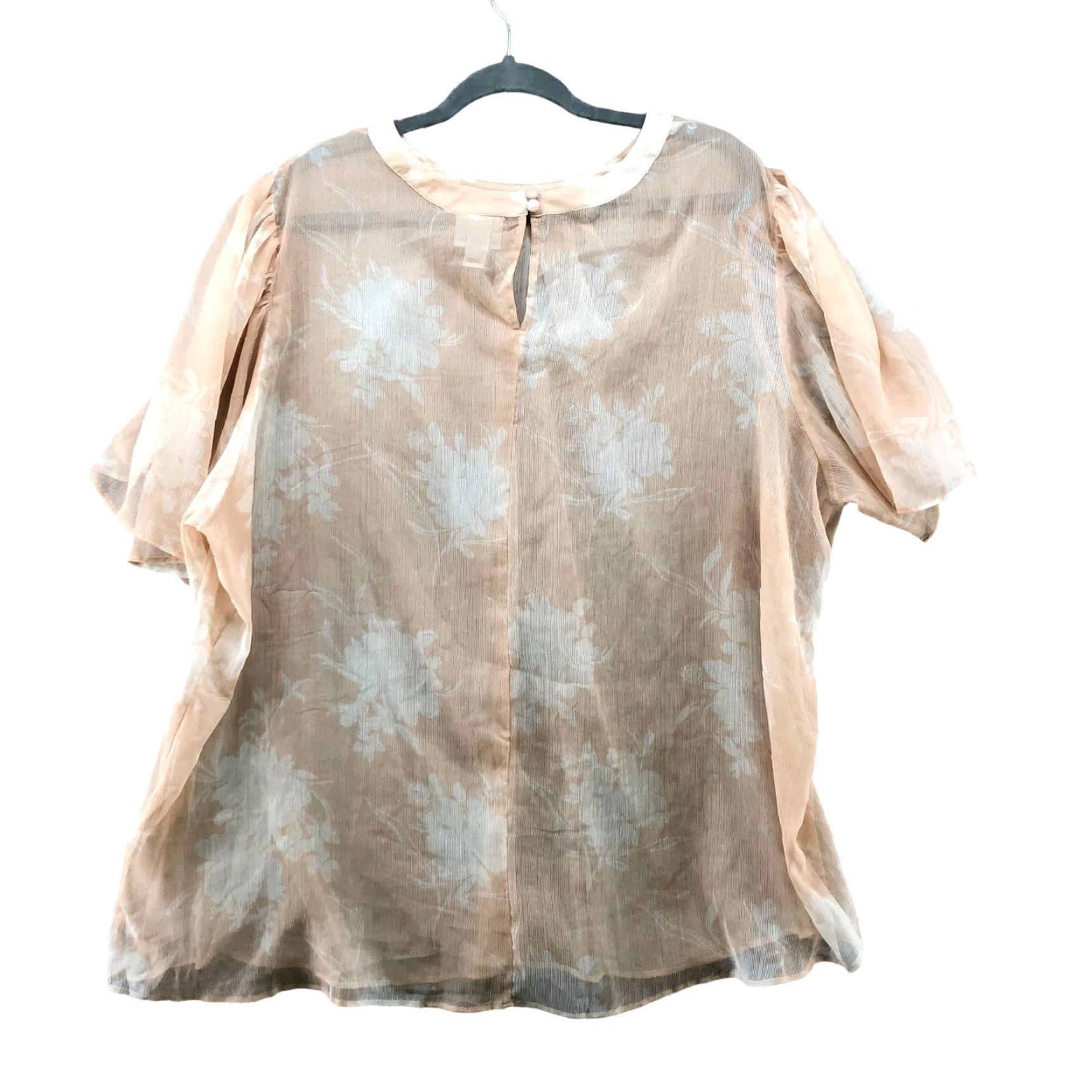 Vintage Ava & Viv Short Sleeve Blouse Womens 4X Chiffon Sheer Beige Cream Flutter Sleeve Size XXL / US 16-18 / IT 52-54 - 2 Thumbnail