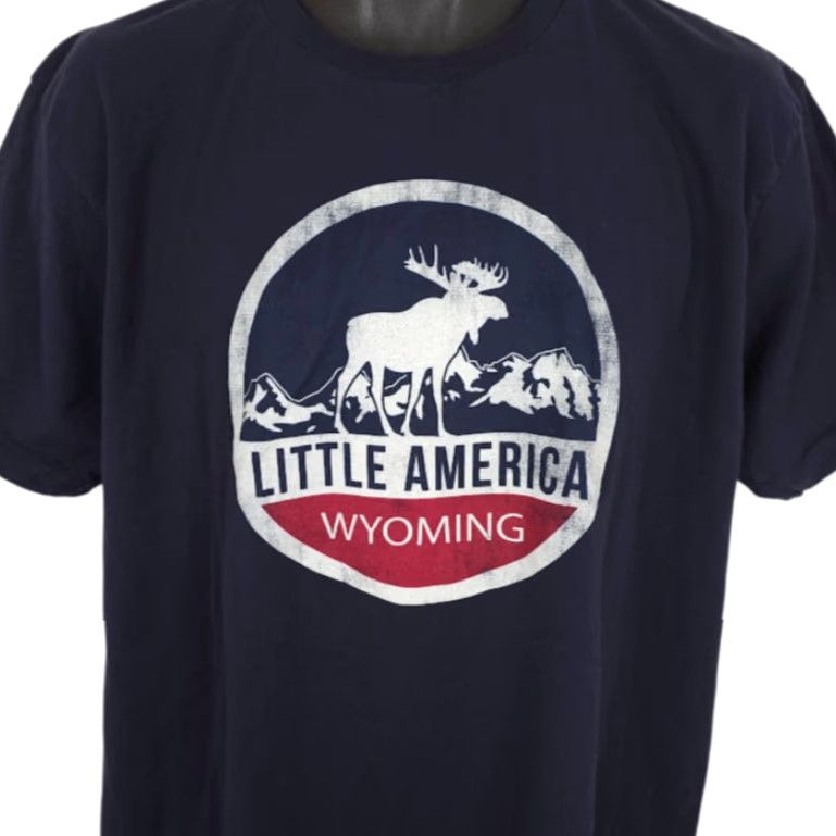 Tultex Little America Wyoming T Shirt Mens XL Blue Moose Travel Destination Tee Size US XL / EU 56 / 4 - 2 Thumbnail