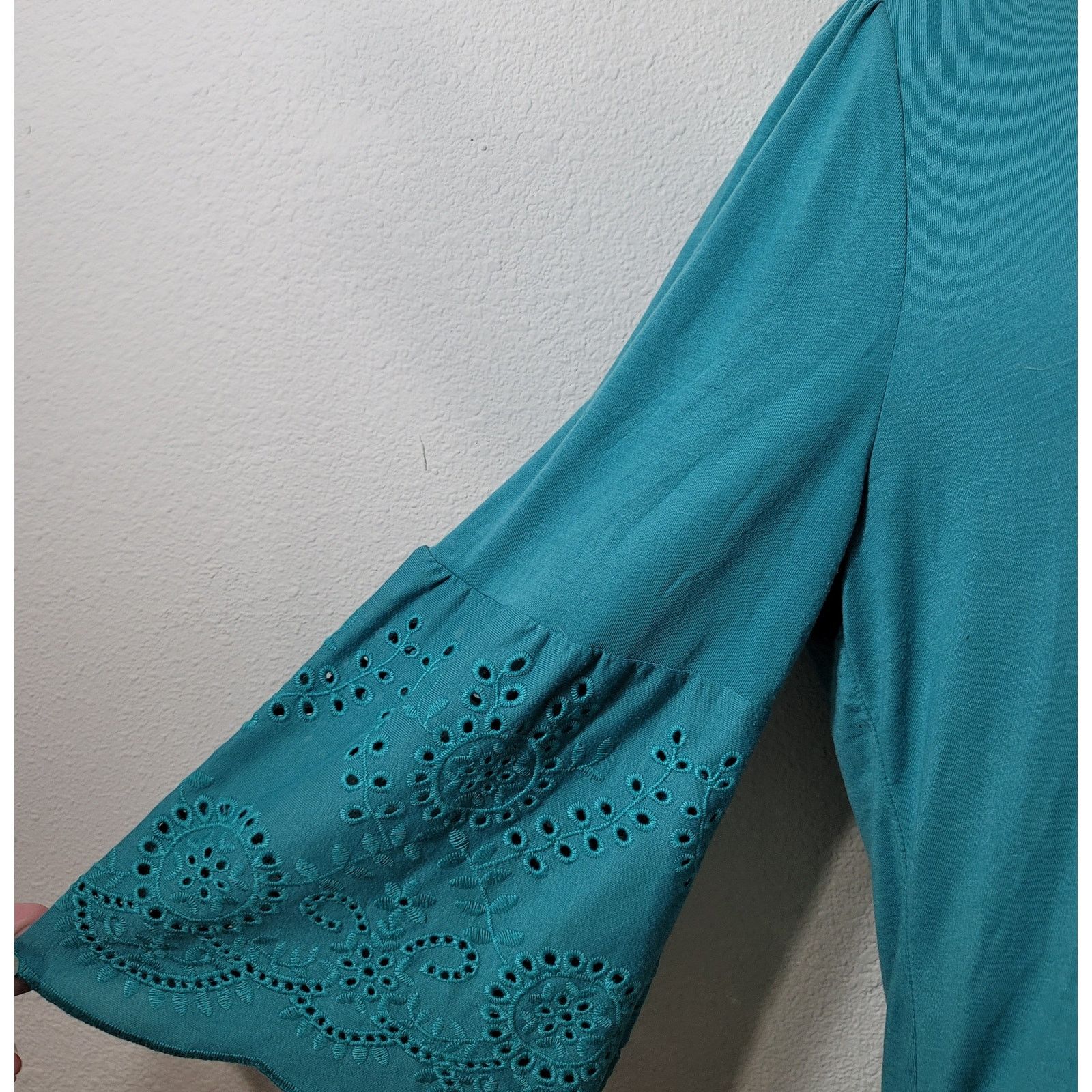 Other Time And Tru Teal Eyelet Bell 3/4 Sleeves Top XL Lightweight Size XL / US 12-14 / IT 48-50 - 2 Thumbnail