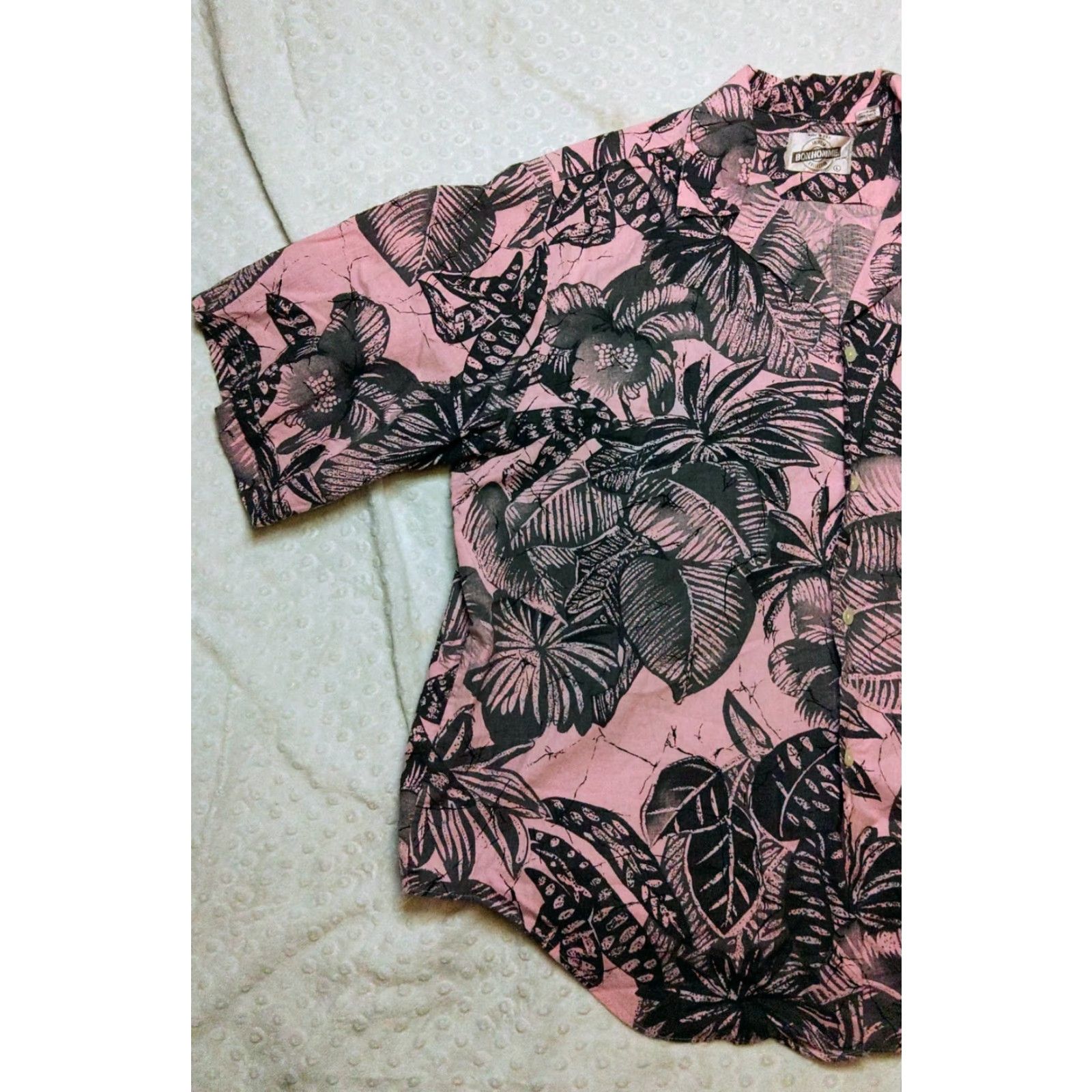Vintage Bon Homme Men's L Pink Floral Short Sleeve Button-Up Hawaiian Shirt Hawaiian Casual Shirt Mens Large Pink Floral Bon Homme Vintage USA Size US L / EU 52-54 / 3 - 3 Thumbnail