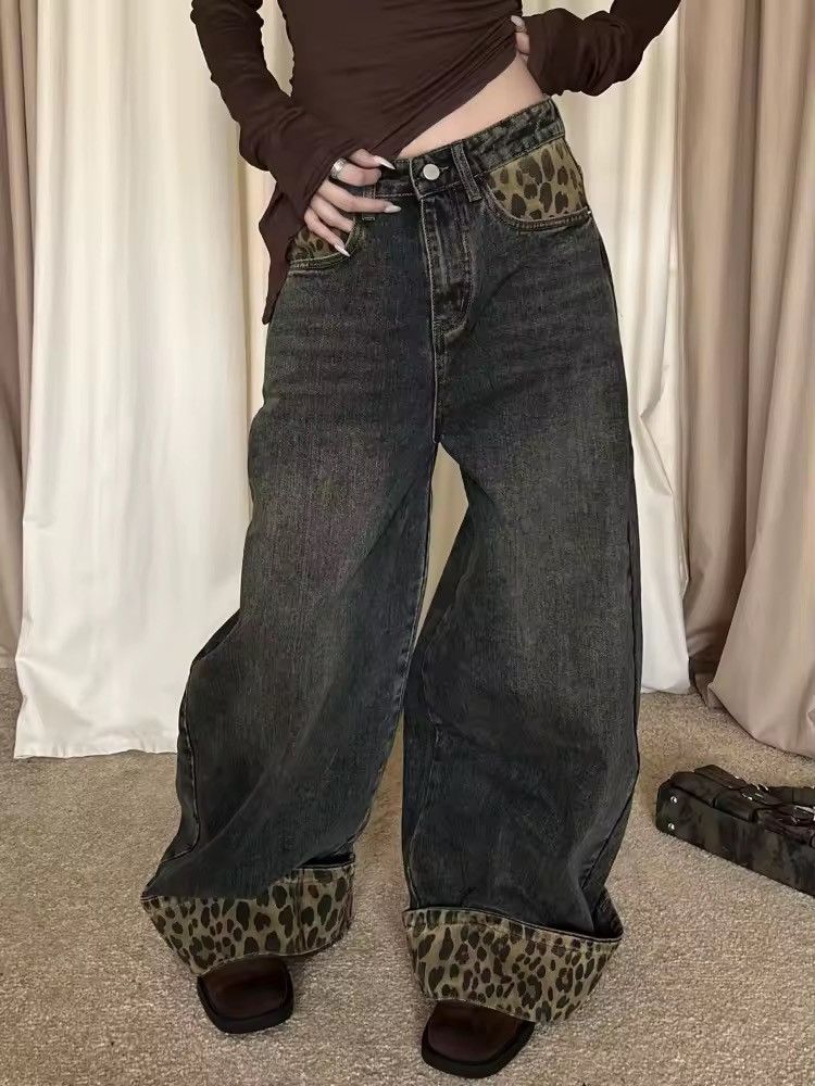 Other Black wide leg jeans with leopard print pockets Size 28" / US 6 / IT 42 - 3 Thumbnail
