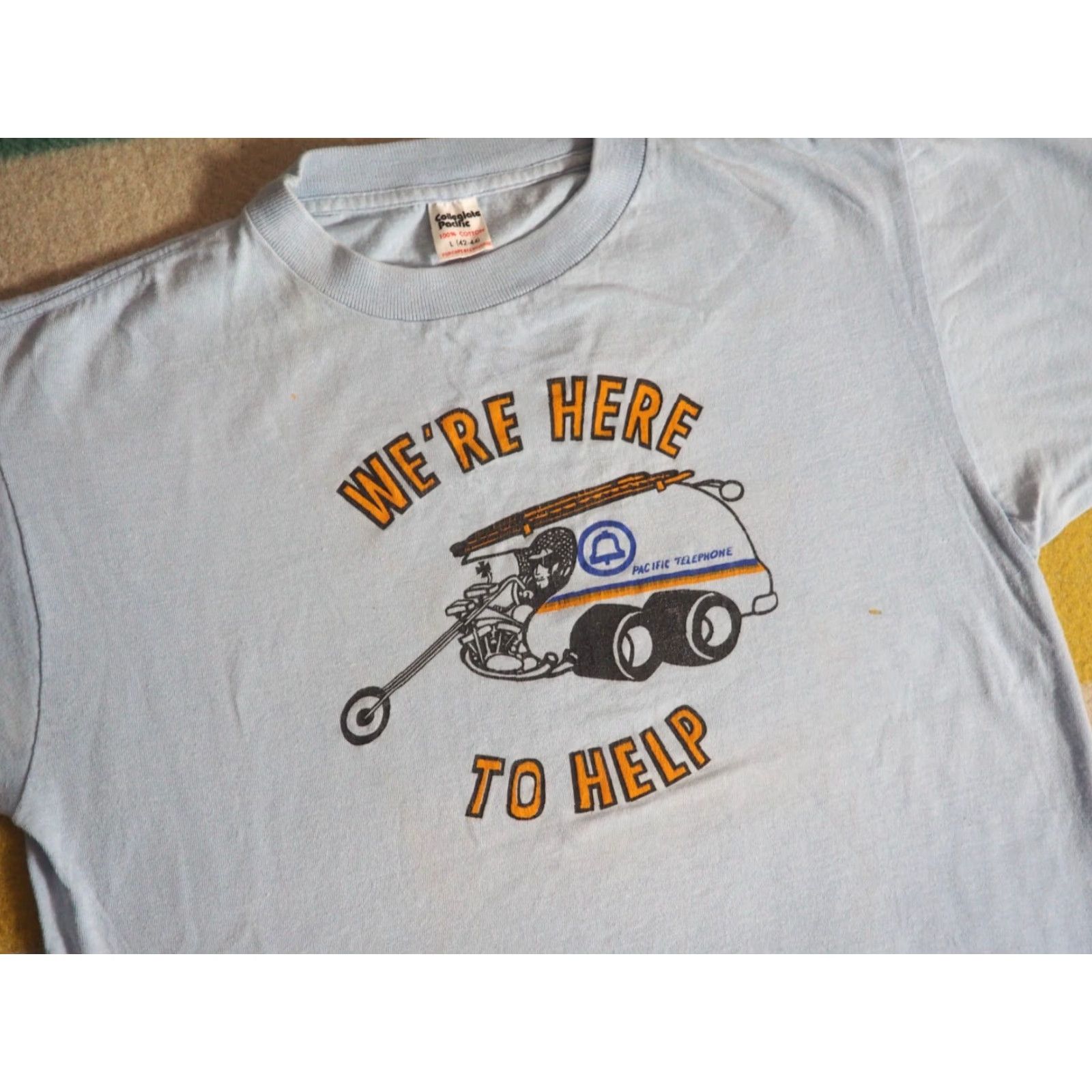 Bell VTG 70s 80s Bell Telephone AT&T Biker Promo Blue Faded USA Tee T-Shirt L Size US L / EU 52-54 / 3 - 3 Thumbnail