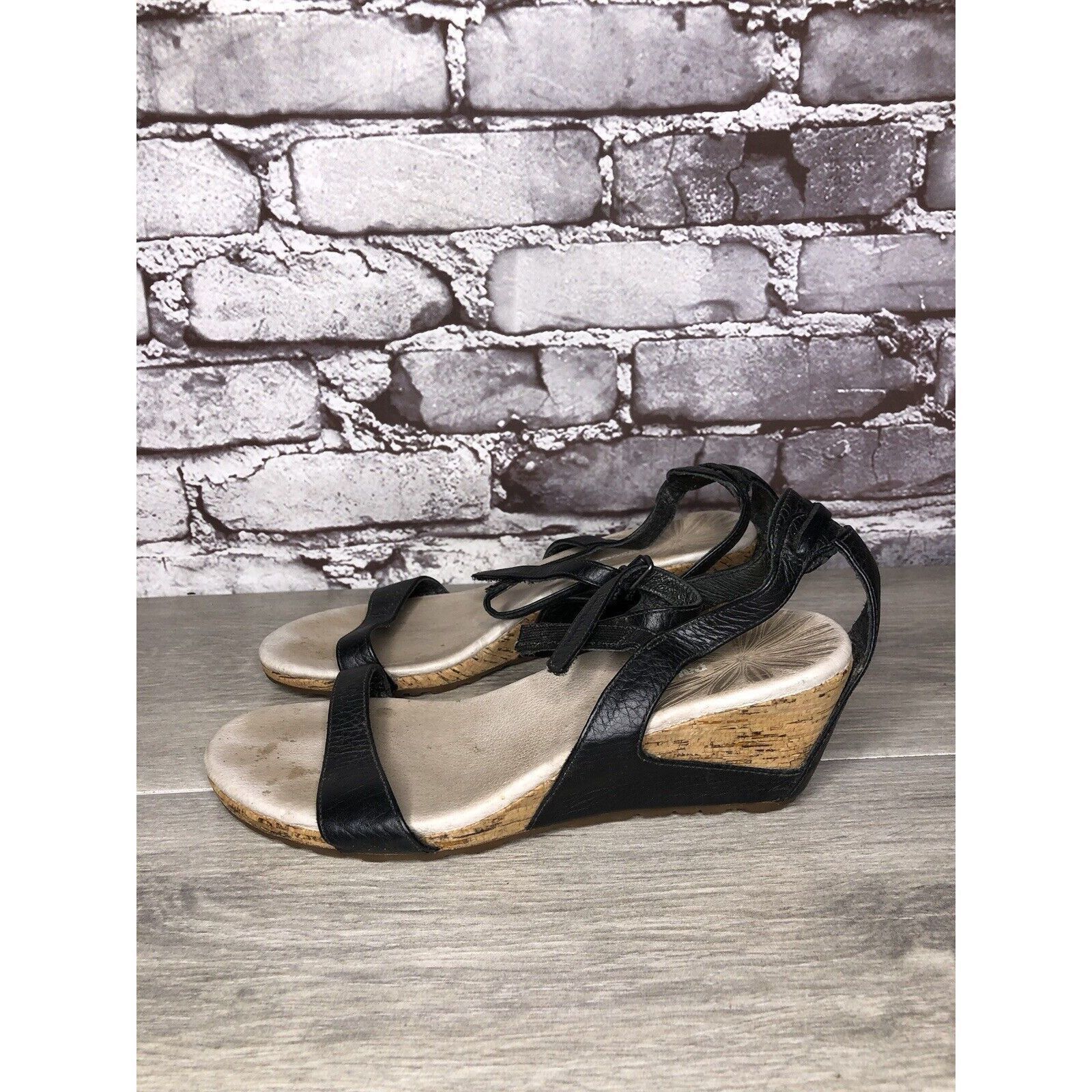 Patagonia Patagonia Black Leather Ankle Strap Cork Wedge Sandals Women Size US 6.5 / IT 36.5 - 20 Thumbnail