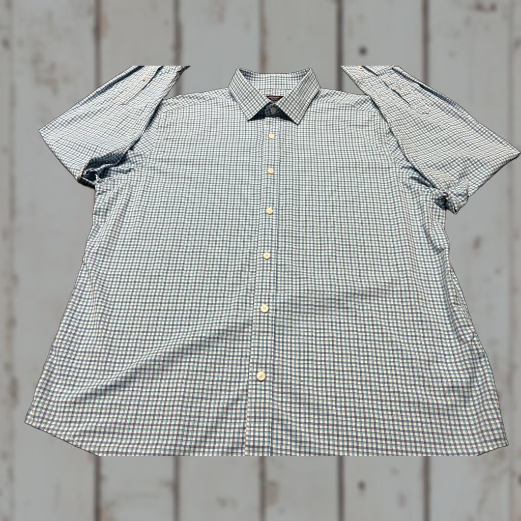 UNTUCKit UNTUCKit Shirt Button-Up Nylon Plaid Performance Mens XL Long Sleeve Blue Size US XL / EU 56 / 4 - 1 Thumbnail