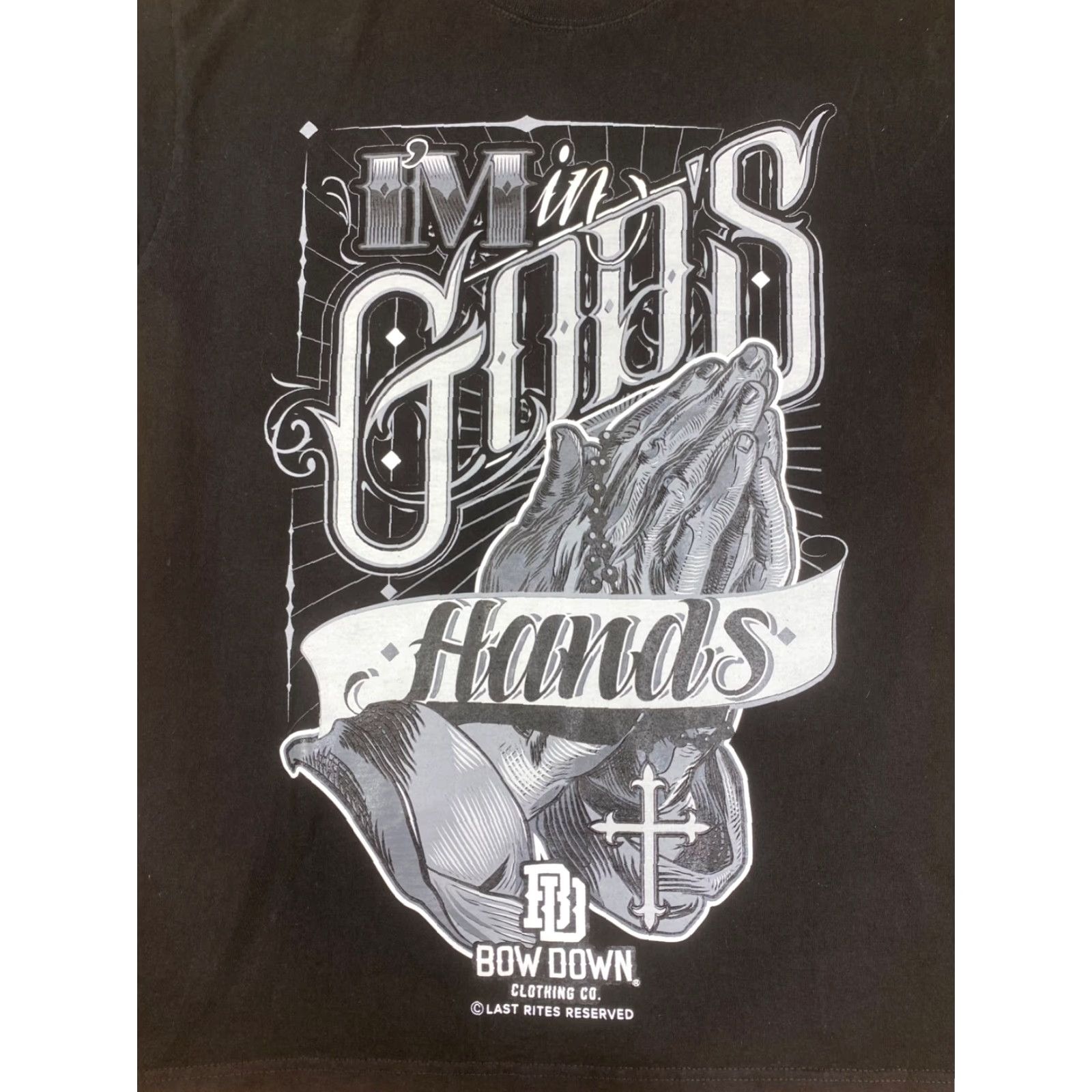 Praying Bow Down Clothing T Shirt Im In Gods Hands Praying Hands Cross Black L Mens Short Sleeve Crew Neck Graphic Print 8107 Size US L / EU 52-54 / 3 - 2 Thumbnail
