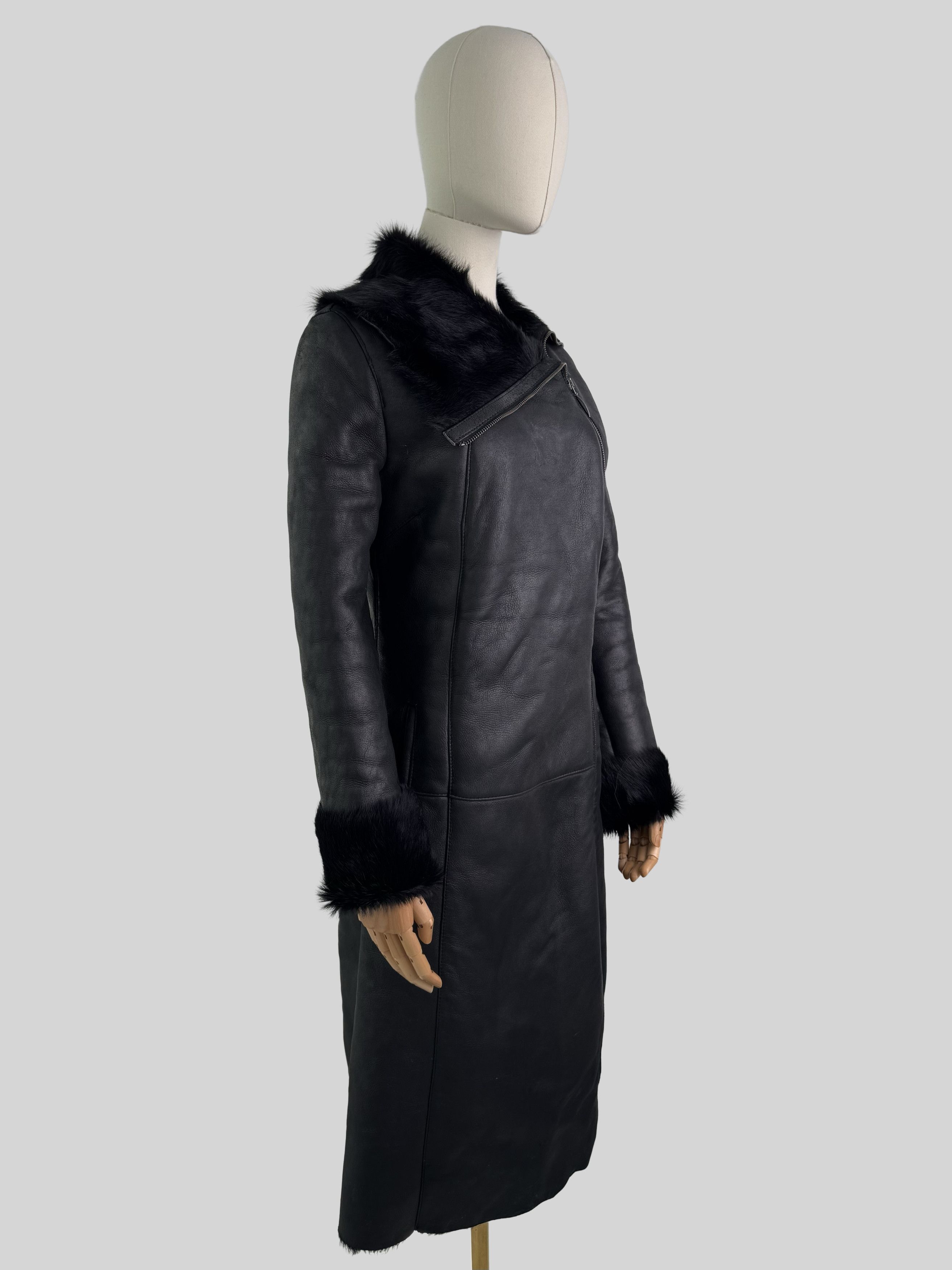Vintage Vintage Sheepskin Leather Coat Black Fur Collar Long Jacket Size S / US 4 / IT 40 - 2 Thumbnail