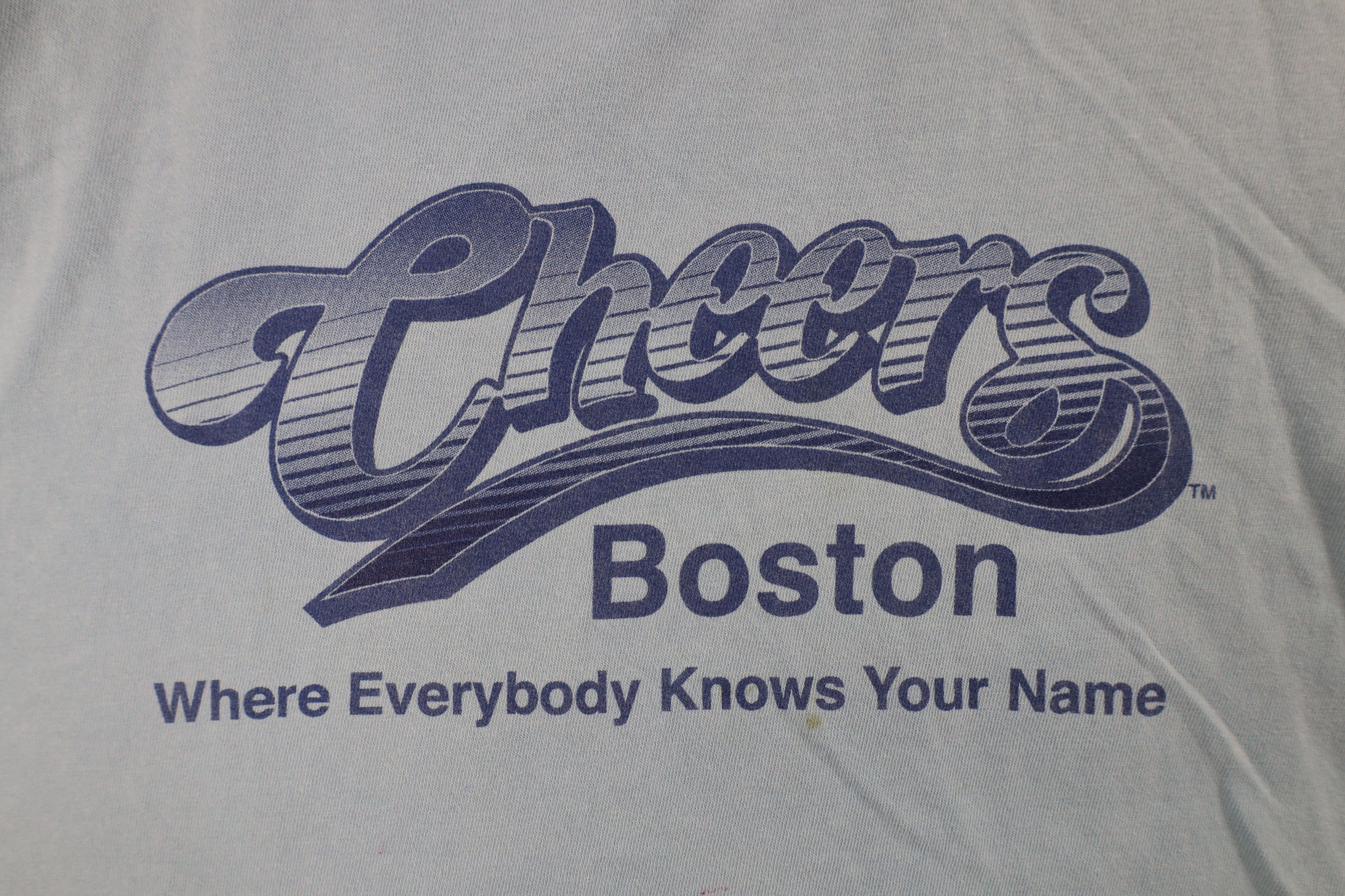 Vintage Vintage 90s Spell Out Cheers Boston Bar T-Shirt Blue Cotton Size US XL / EU 56 / 4 - 4 Thumbnail