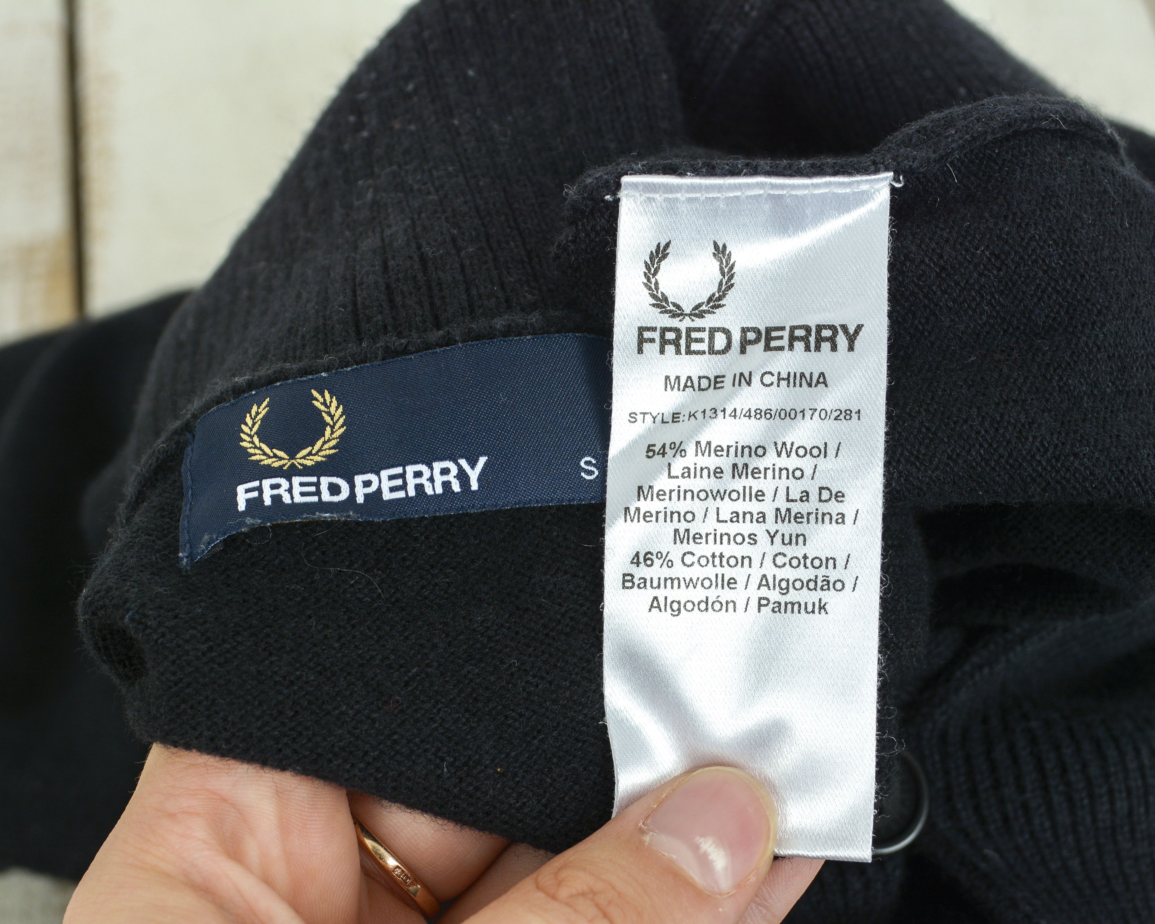 Fred Perry Merino Wool Cotton Jumper Pullover Sweater Sweatshirt Black Size US S / EU 44-46 / 1 - 2 Thumbnail