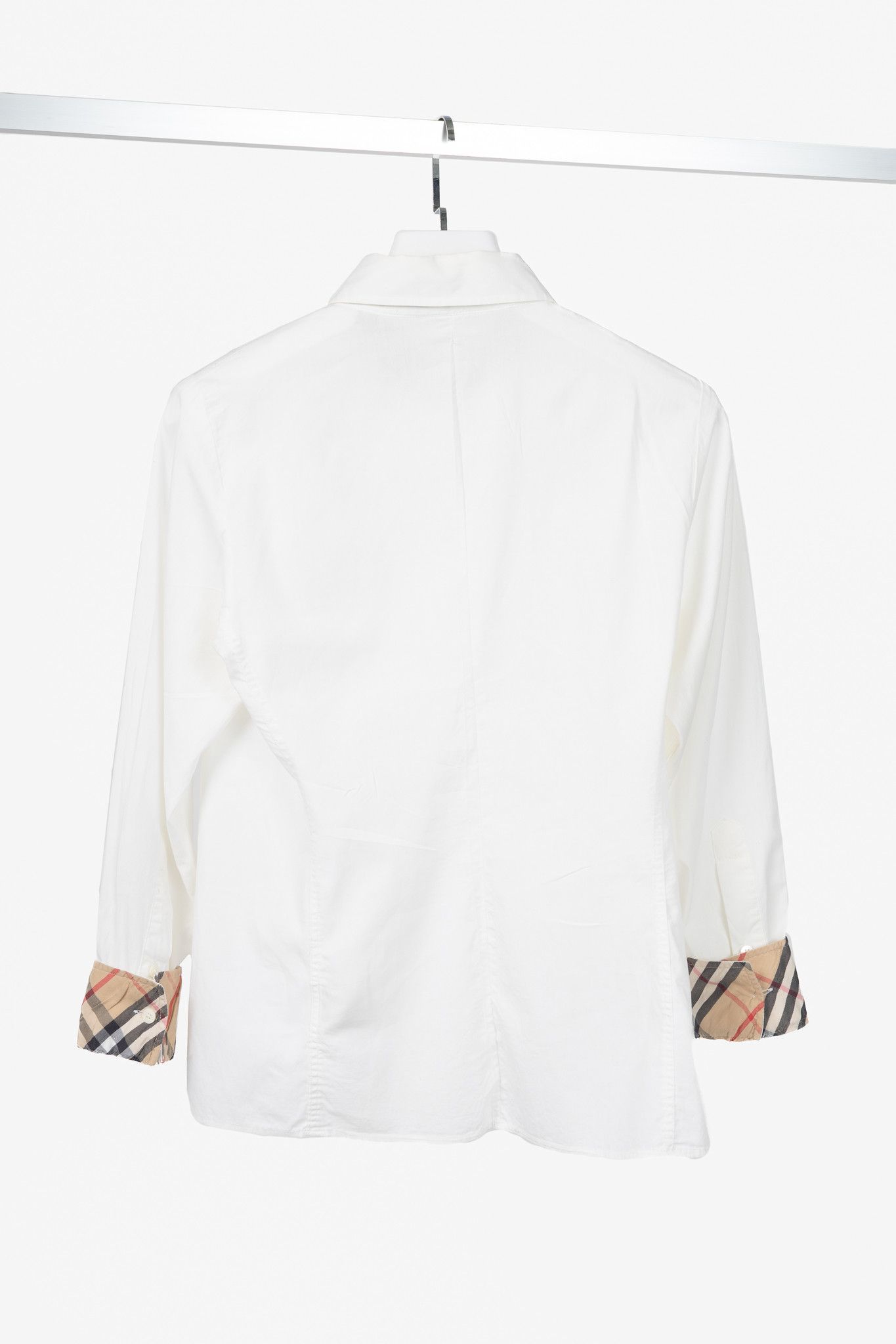 Burberry Burberry White Cotton-Poplin Check-Cuff Buttoned Shirt Size M / US 6-8 / IT 42-44 - 2 Thumbnail
