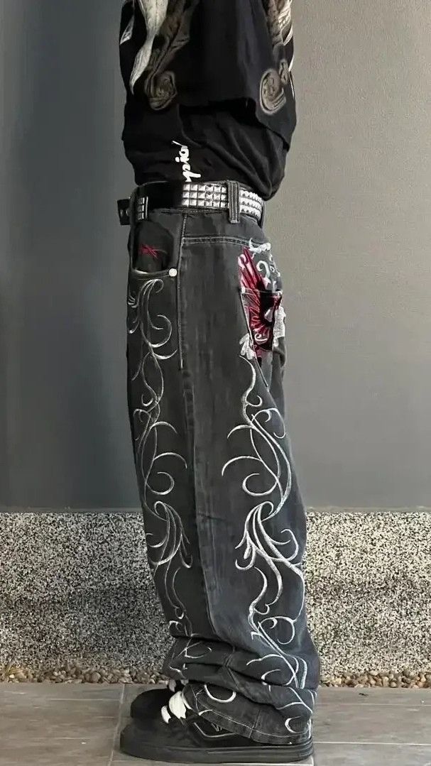 Designer × Japanese Brand Baggy Harajuku Embroidery Y2k Jean Size US 37 - 4 Thumbnail