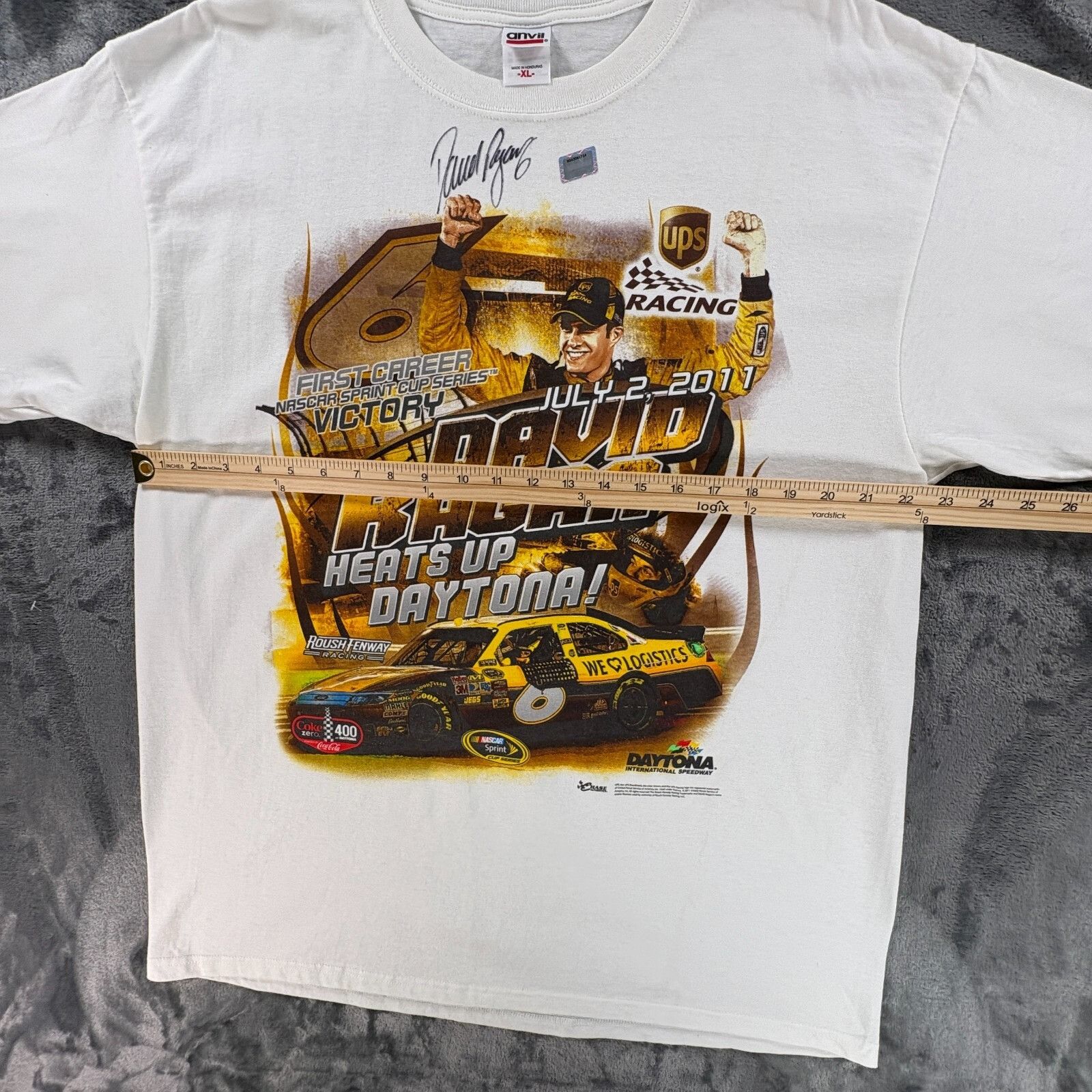 Anvil David Ragan #6 UPS Autographed T Shirt Men XL NWT Nascar Fir Size US XL / EU 56 / 4 - 5 Thumbnail
