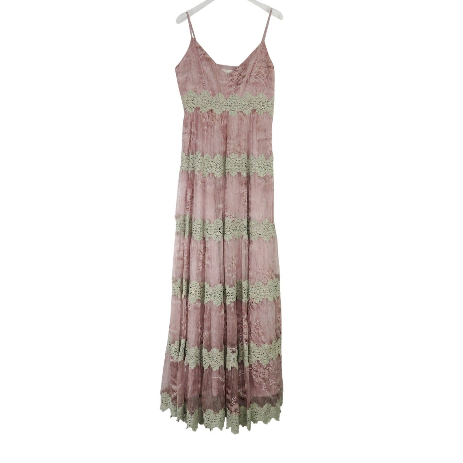 Anthro BHLDN Joni Dress Pink Striped Sleeveless Lace Maxi 2
