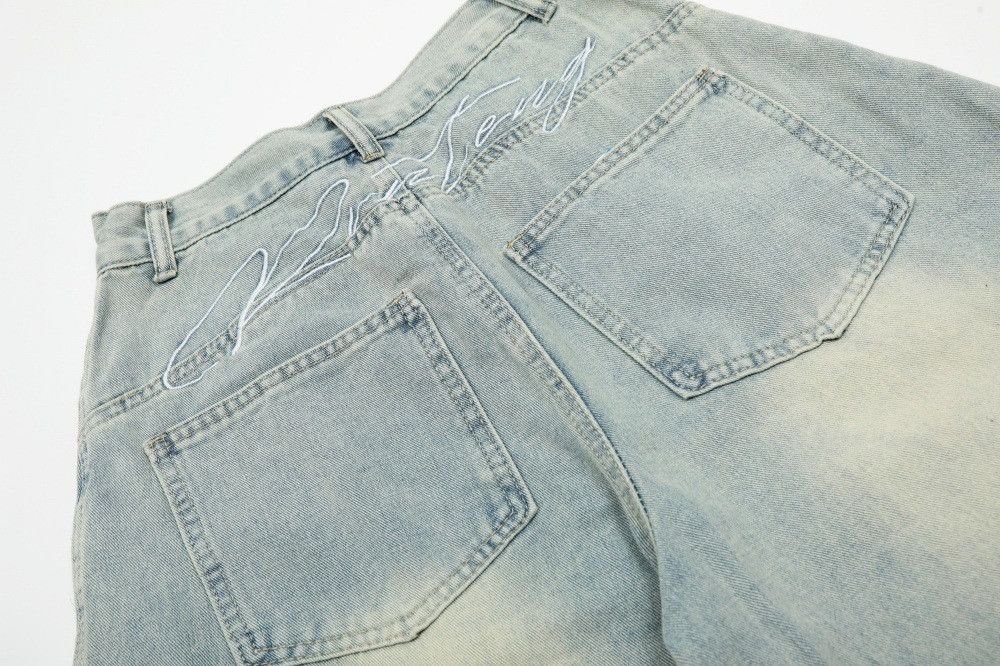 Jean Distressed washed men's embroidered scimitar denim shorts Size US 32 / EU 48 - 4 Thumbnail