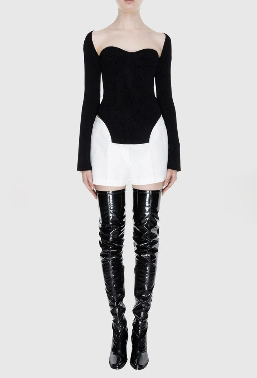 KHAITE Khaite Ista Rib Knit Sweetheart Neck Sweater Top LongSleeve Size S / US 4 / IT 40 - 3 Thumbnail