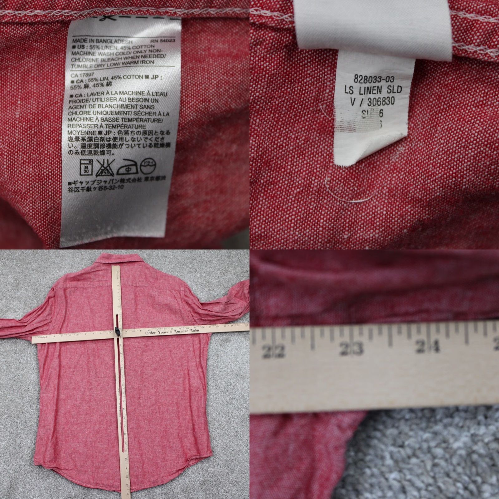 Banana Republic Banana Republic Shirt Mens Large Red Linen/Cotton Blend Button-Up Slim Fit L/S Collared Short/Long Sleeve Size US L / EU 52-54 / 3 - 8 Thumbnail