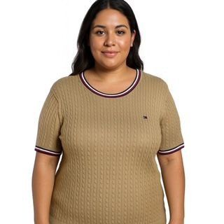 Tommy Hilfiger Tommy Hilfiger Short Sleeve Cable Knit Sweater Beige XL Size XL / US 12-14 / IT 48-50 - 3 Thumbnail