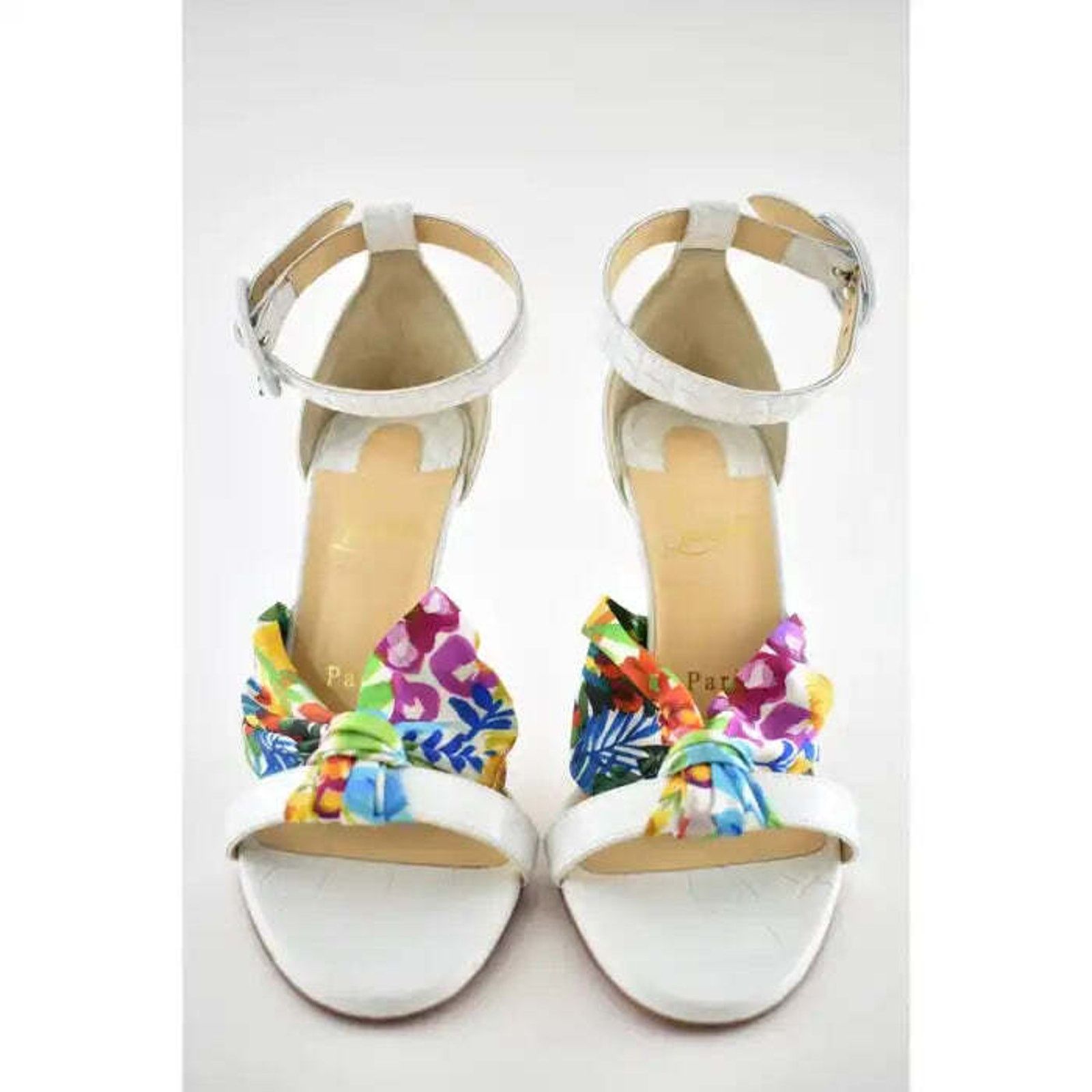 Christian Louboutin Ruban 100 White Croc Satin Ankle Strap Sandal Heel Pump 37 Size US 7 / IT 37 - 5 Thumbnail