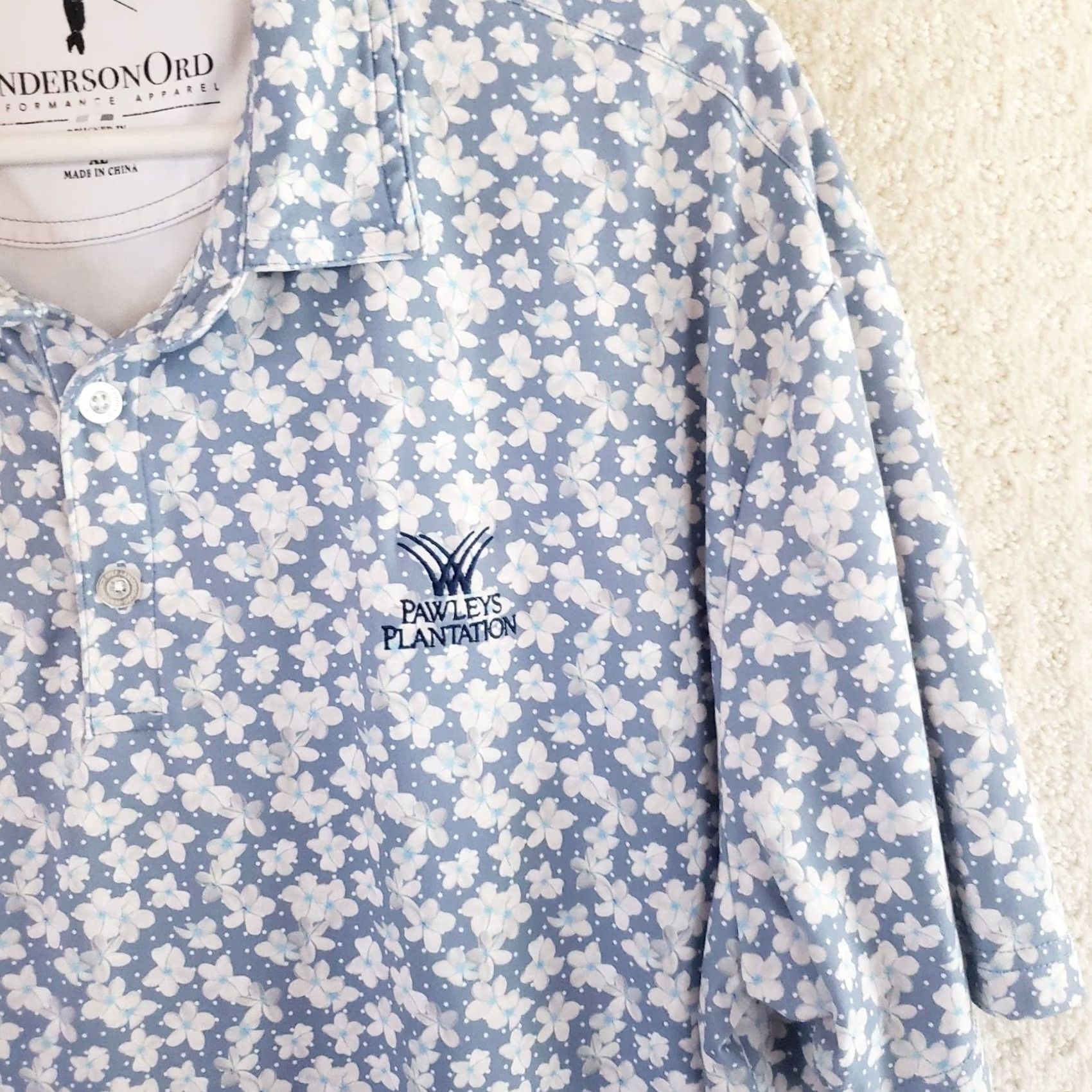 Vintage Anderson Ord Performance Polo Golf Shirt Blue Pink Floral S Sleeve Men’s XL Gray/Blue Pink Floral Embroidered Logo Polo Shirt Men XL Size US XL / EU 56 / 4 - 7 Thumbnail
