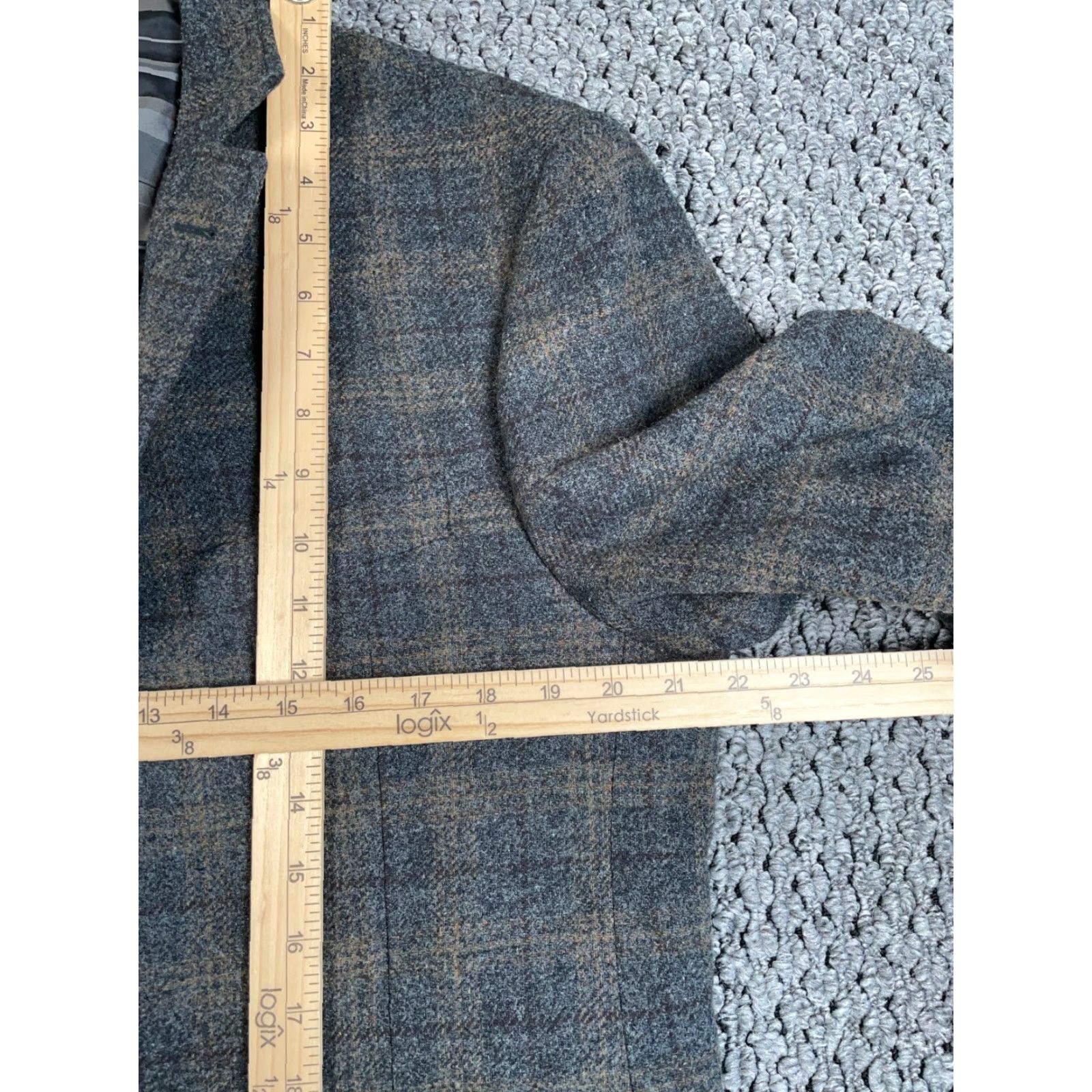 Joseph Abboud VINTAGE Joseph Abboud Glen Plaid Blazer Jacket Mens 44 Long Brown Elbow Patches Slim Size 44R - 7 Thumbnail