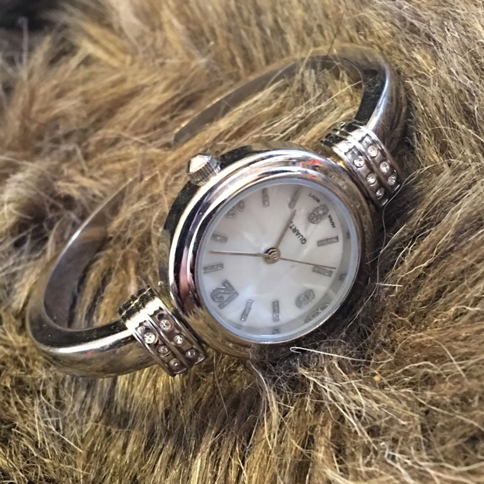 Jewelry Ladies shiny silver rhinestone accent cuff watch Size ONE SIZE - 6 Thumbnail