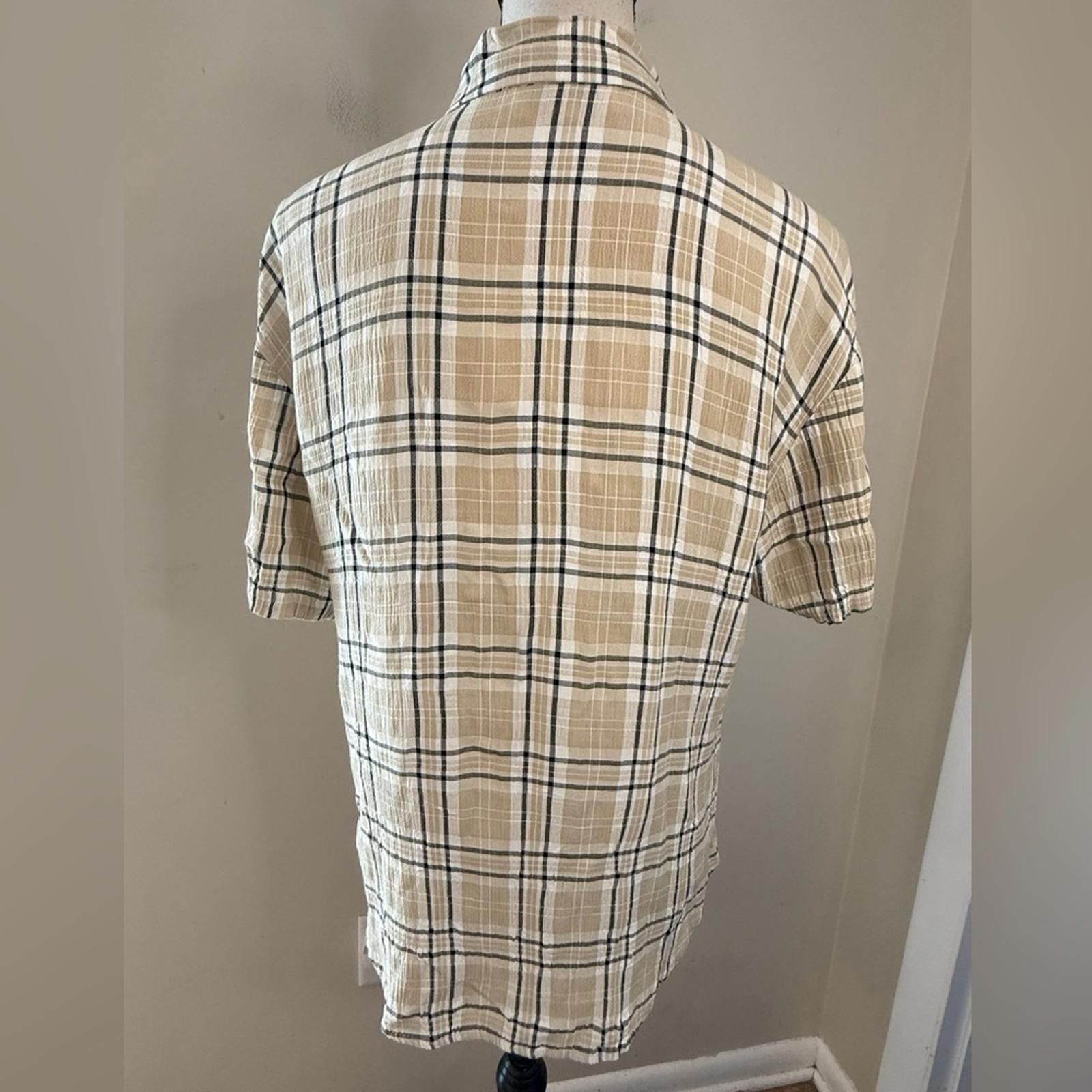 Other Carry Back button up shirt tan & gray plaid sporty SZ 8 Size M / US 6-8 / IT 42-44 - 5 Thumbnail