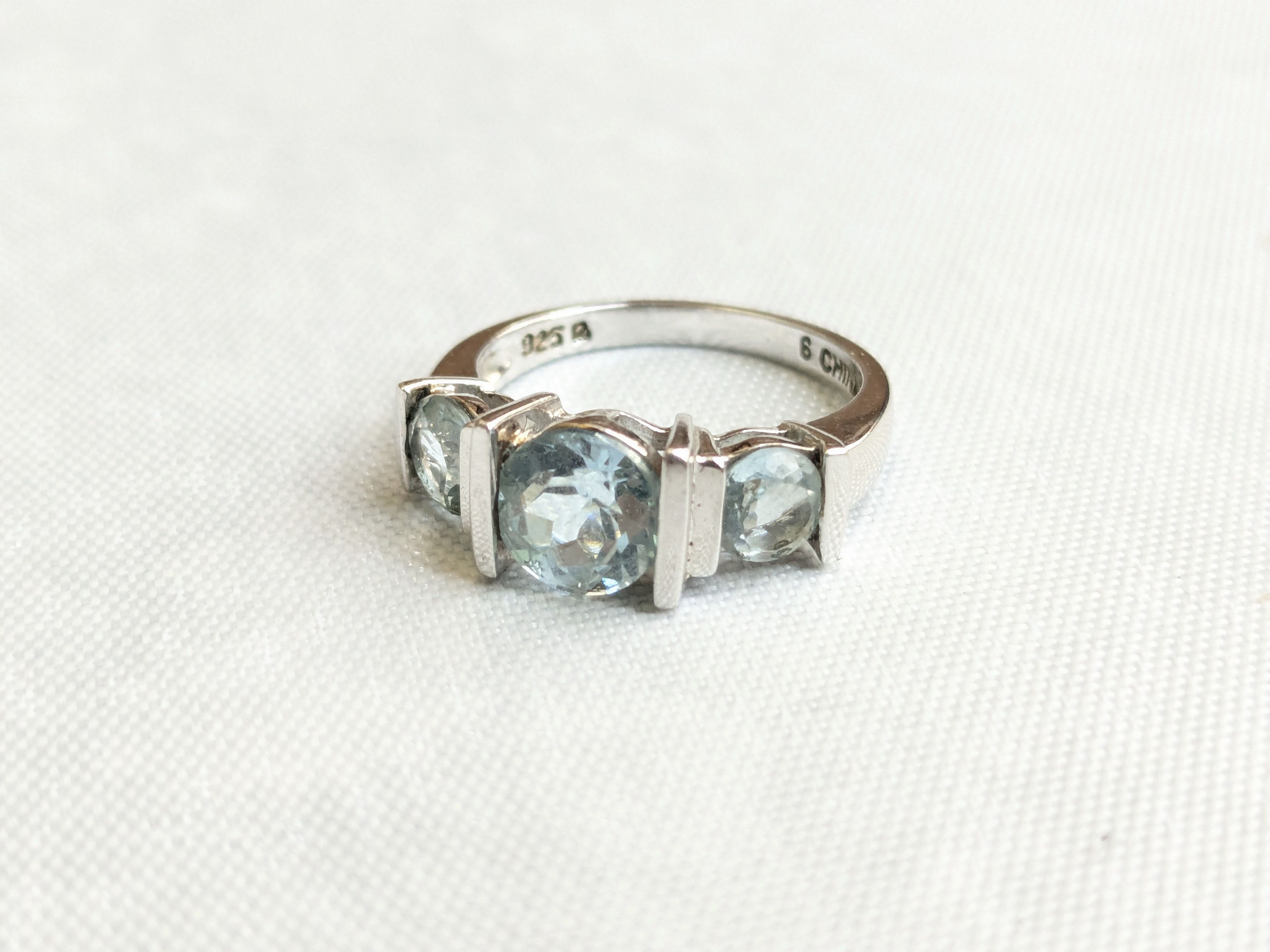 Jewelry Vintage Sterling Silver Ring Blue Aquamarine 6 Size ONE SIZE - 1 Thumbnail