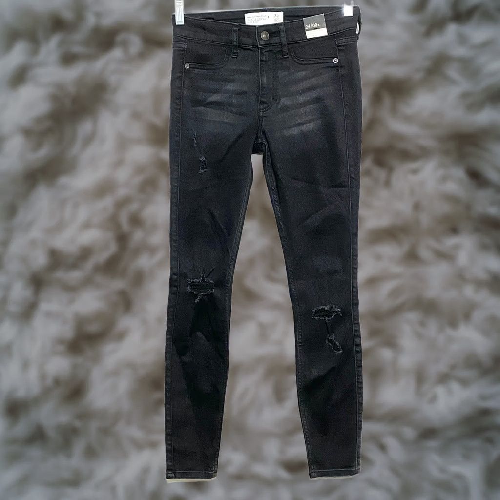 Abercrombie & Fitch Abercrombie & Fitch Black Jeans Legging Mid Rise Womens 24 00R Distressed NWT Jeans Legging 5-Pocket Design Womens Size 42" / US 20 - 1 Thumbnail
