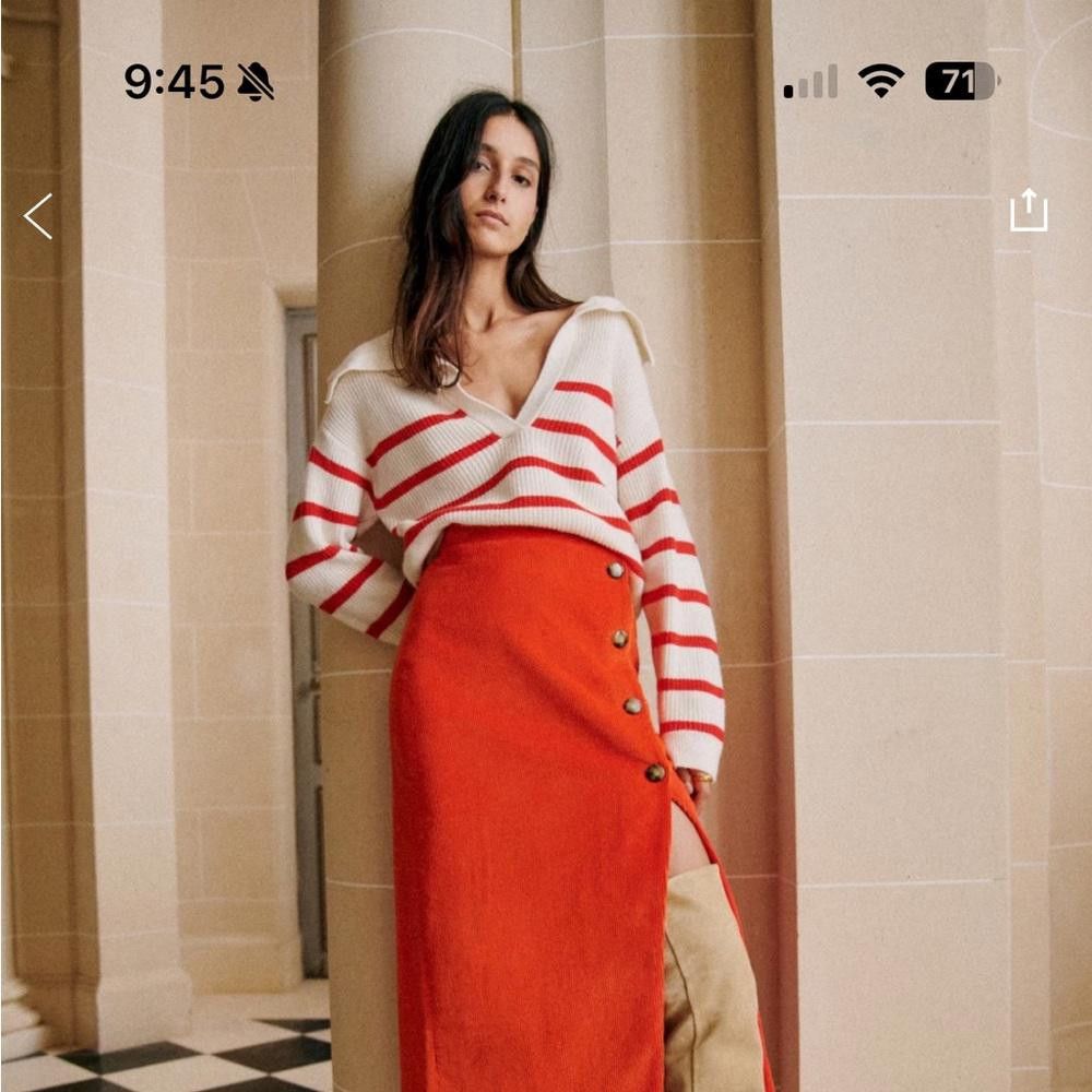 Designer Sezane Tahar Jumper Ecru / Red - Size XS Size XS / US 0-2 / IT 36-38 - 2 Thumbnail