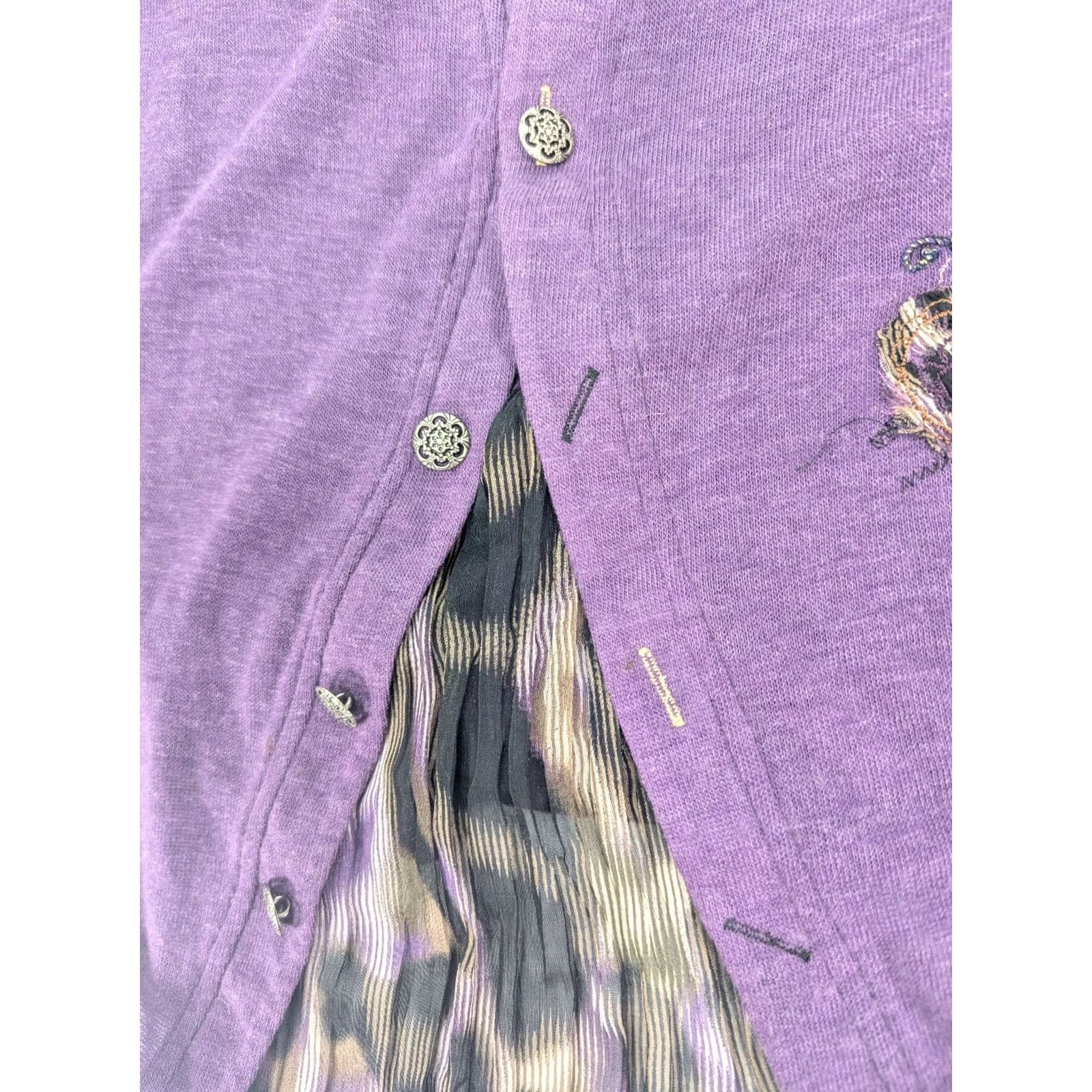 Vintage Alberto Makali Blouse Woman's M Crinkle Animal Print Sleeve Scoop Neck Pullover Casual Party Travel Purple Polyester Regular Womens Size M / US 6-8 / IT 42-44 - 4 Thumbnail
