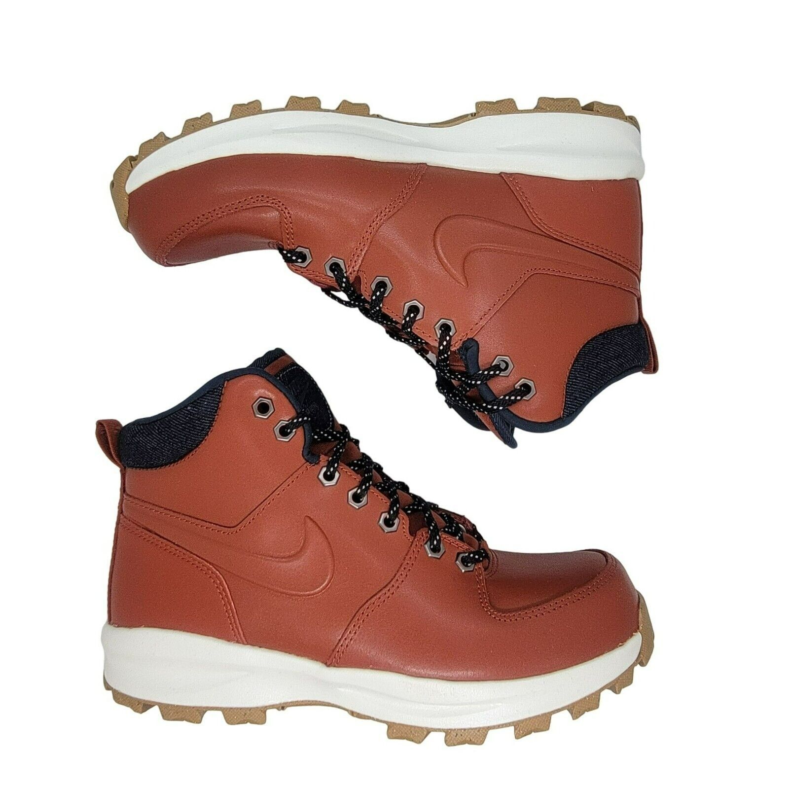 image of Nike Size 9 Men Boots Nike Manoa Leather Se Orange Navy Br in Orange Navy Brown