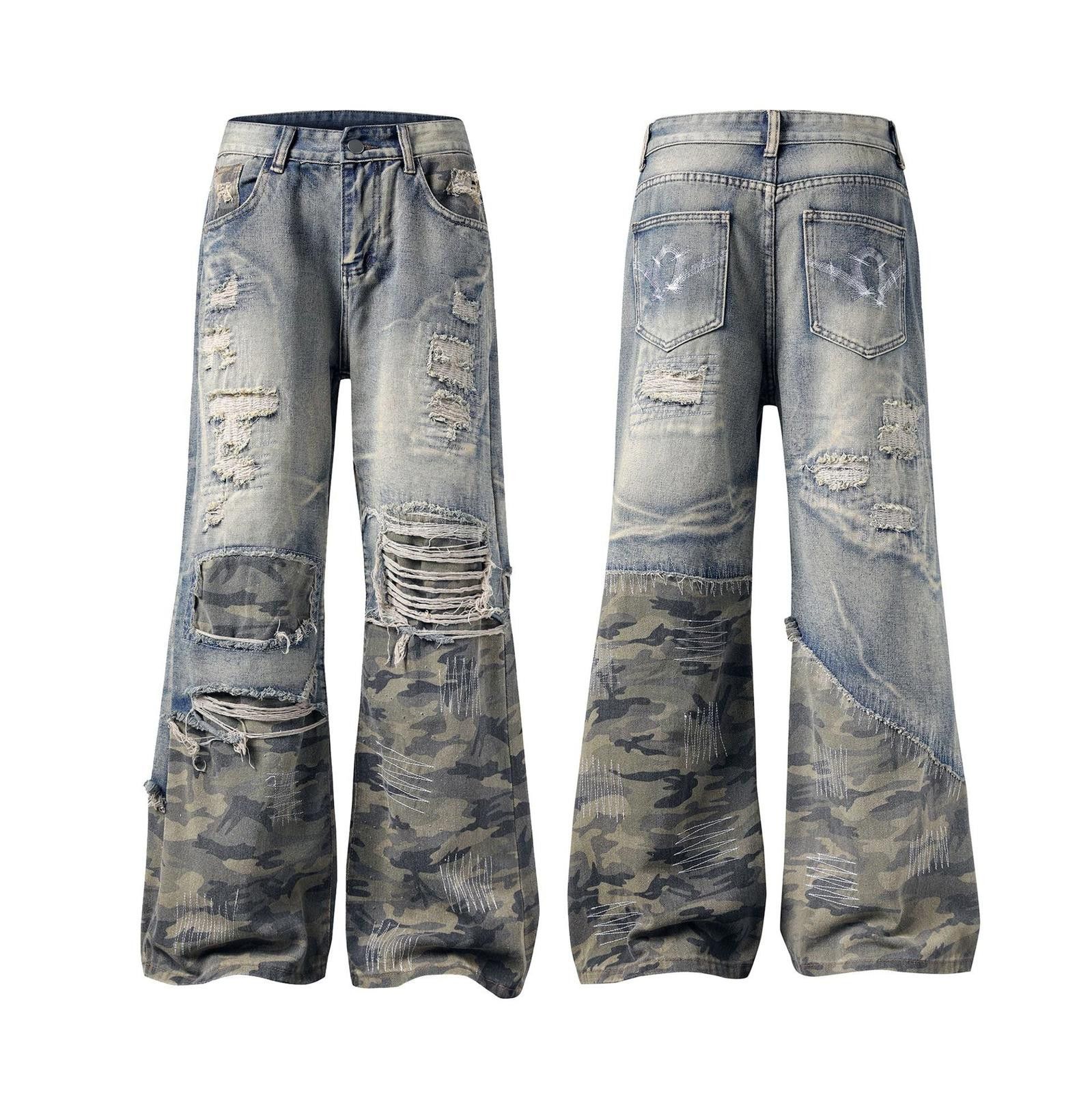 Japanese Brand Distressed Camouflage Patch Wide Leg Jeans Size US 32 / EU 48 - 5 Thumbnail