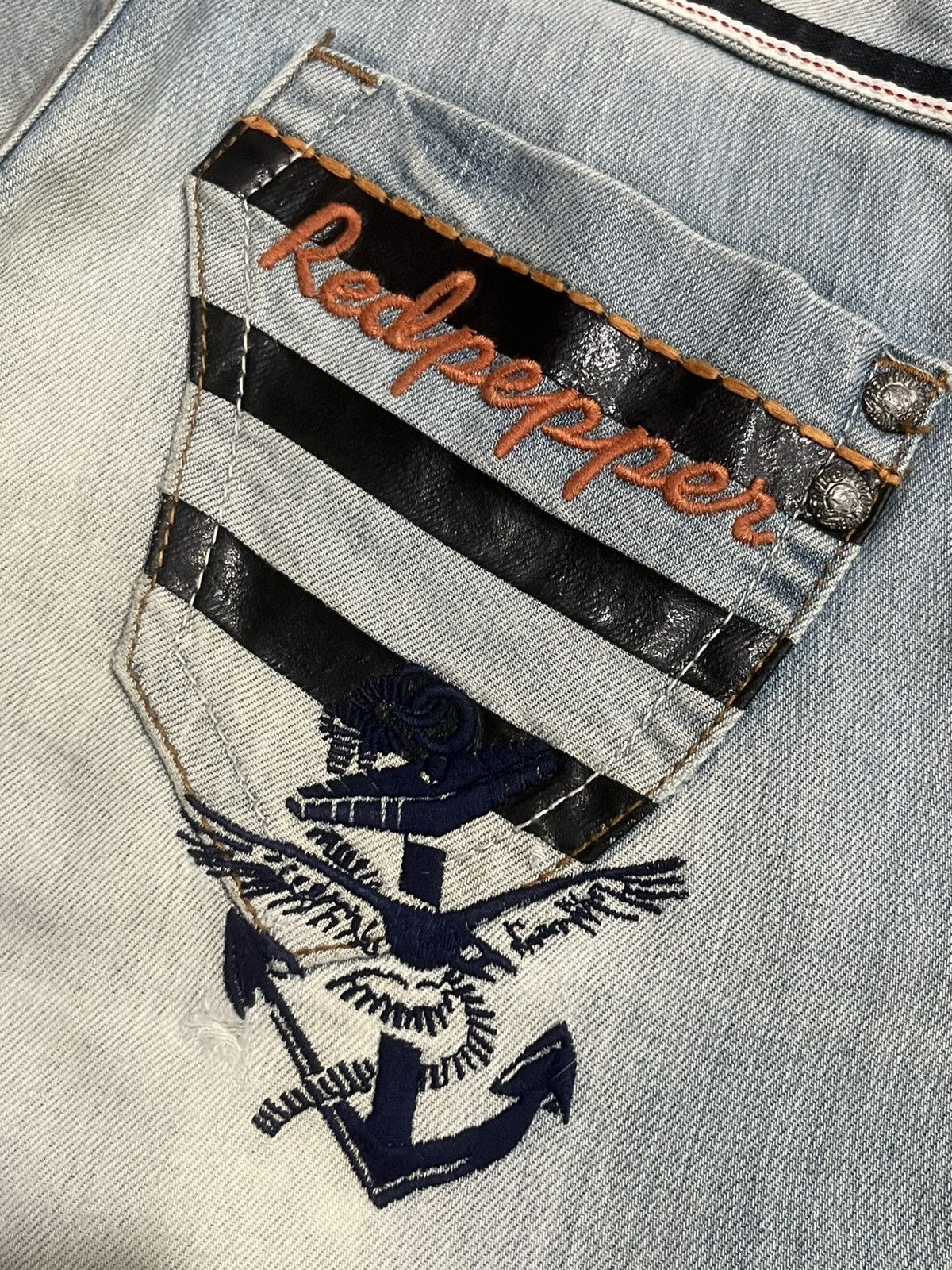 If Six Was Nine ⚡️Insane⚡️Vintage Japanese Brand Red Pepper Destroy Blue Jeans Size US 28 / EU 44 - 11 Thumbnail