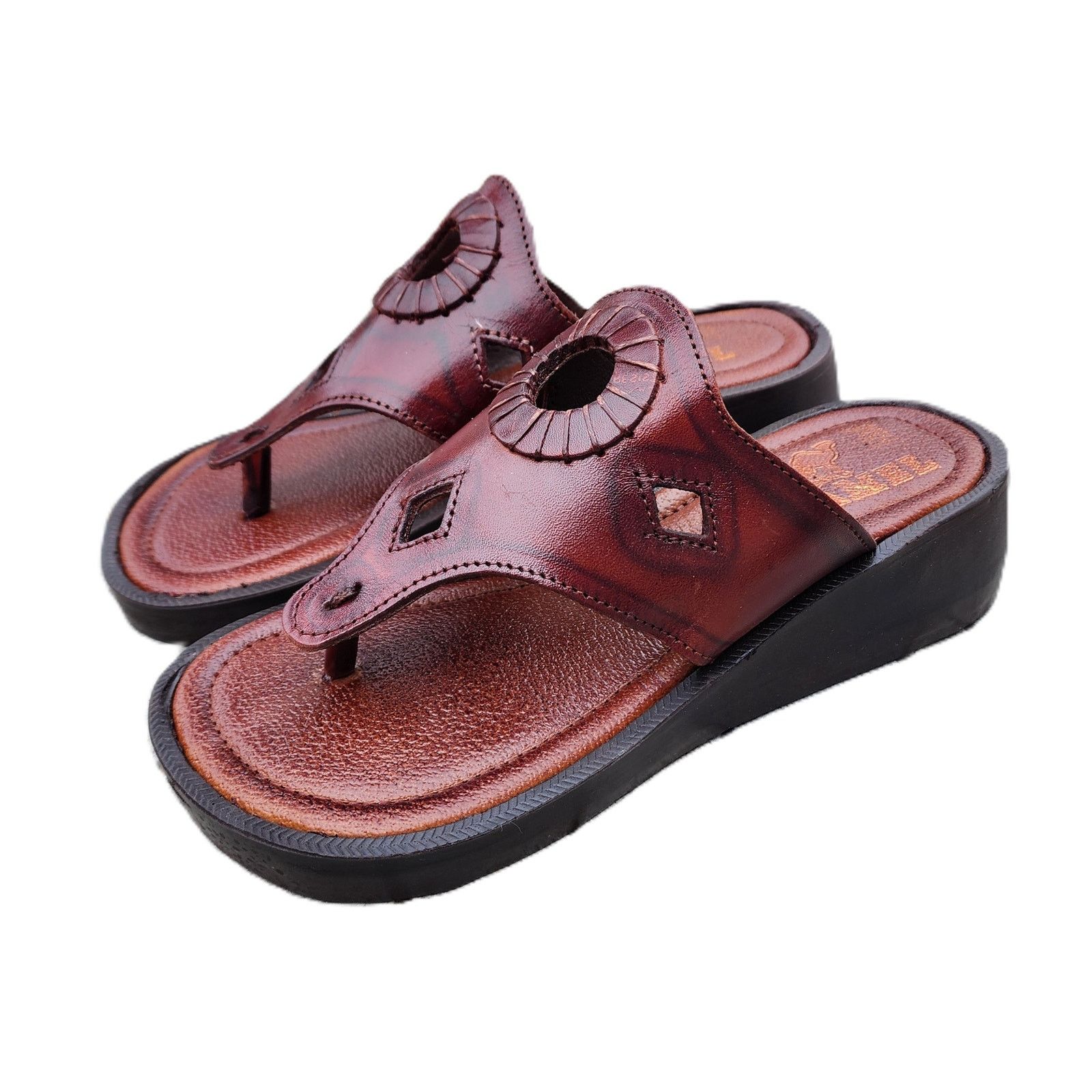 Camel Cleopatra Leather Thong Platform Ancient Egyptian Sandals Size US 6.5 / IT 36.5 - 1 Thumbnail