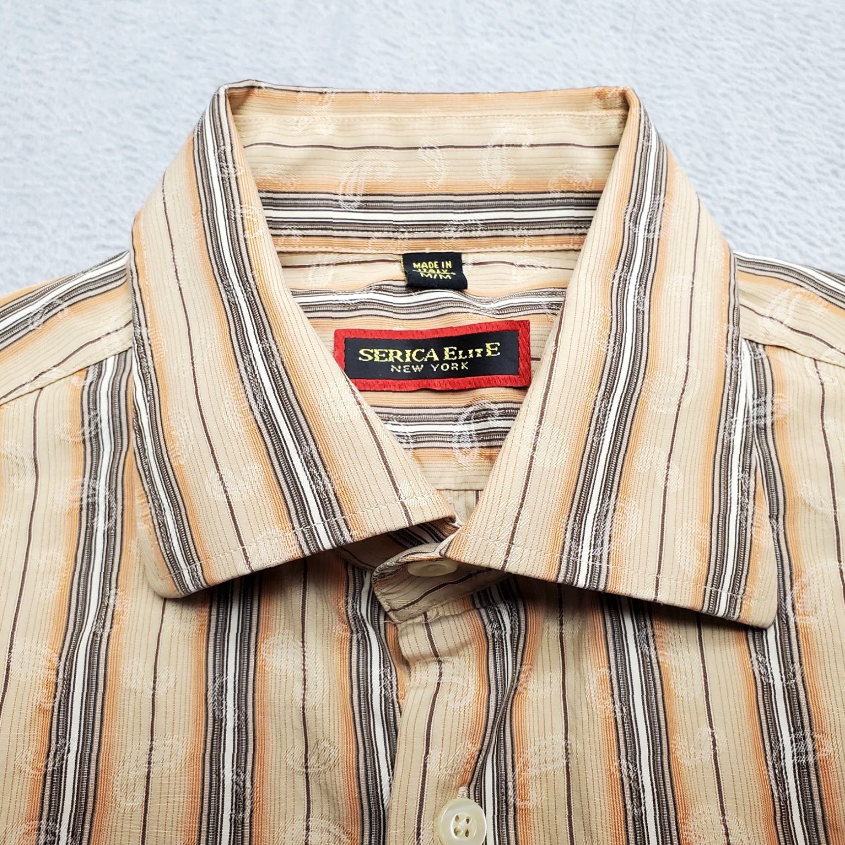 Vintage Serica Elite Shirt Mens M Brown Orange Paisley Striped Cotton Long Sleeve Button-Up Size US M / EU 48-50 / 2 - 4 Thumbnail