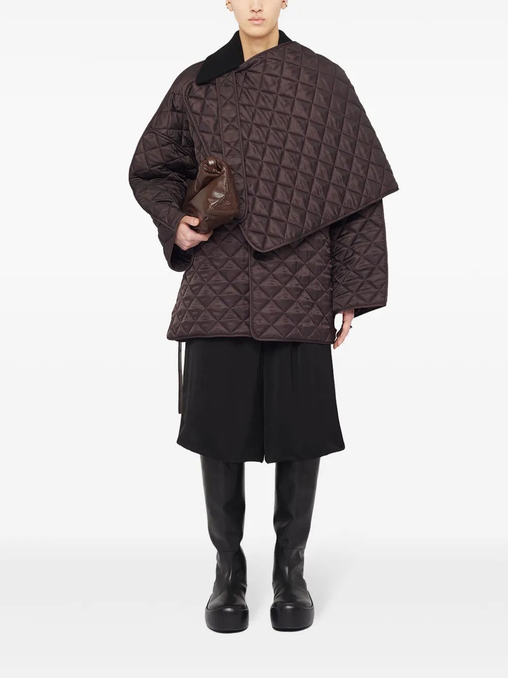 Jil Sander o1mt1gz0426 Quilted Maxi Jacket in Brown/Black Size US S / EU 44-46 / 1 - 2 Thumbnail