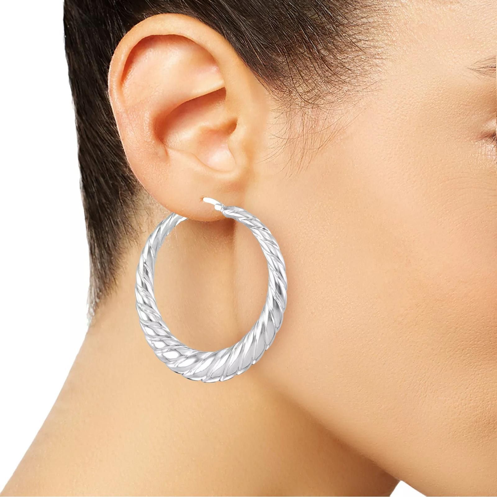 Macys Macy’s Graduated Textured Hoop Earrings – Sterling Silver Size ONE SIZE - 4 Thumbnail
