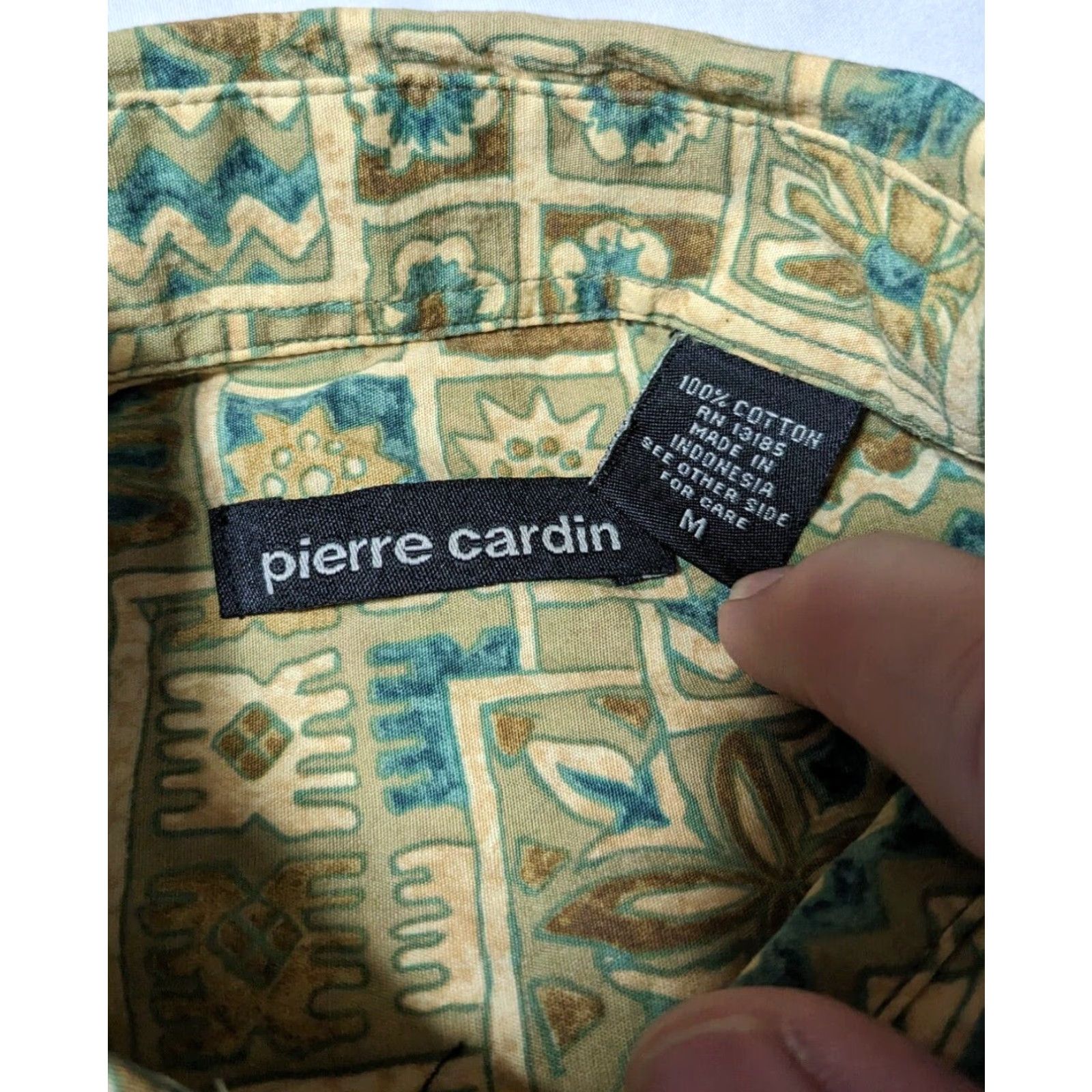 Pierre Cardin VINTAGE Pierre Cardin Men Medium Green Brown Abstract Geo Camp Shirt Size US M / EU 48-50 / 2 - 7 Thumbnail