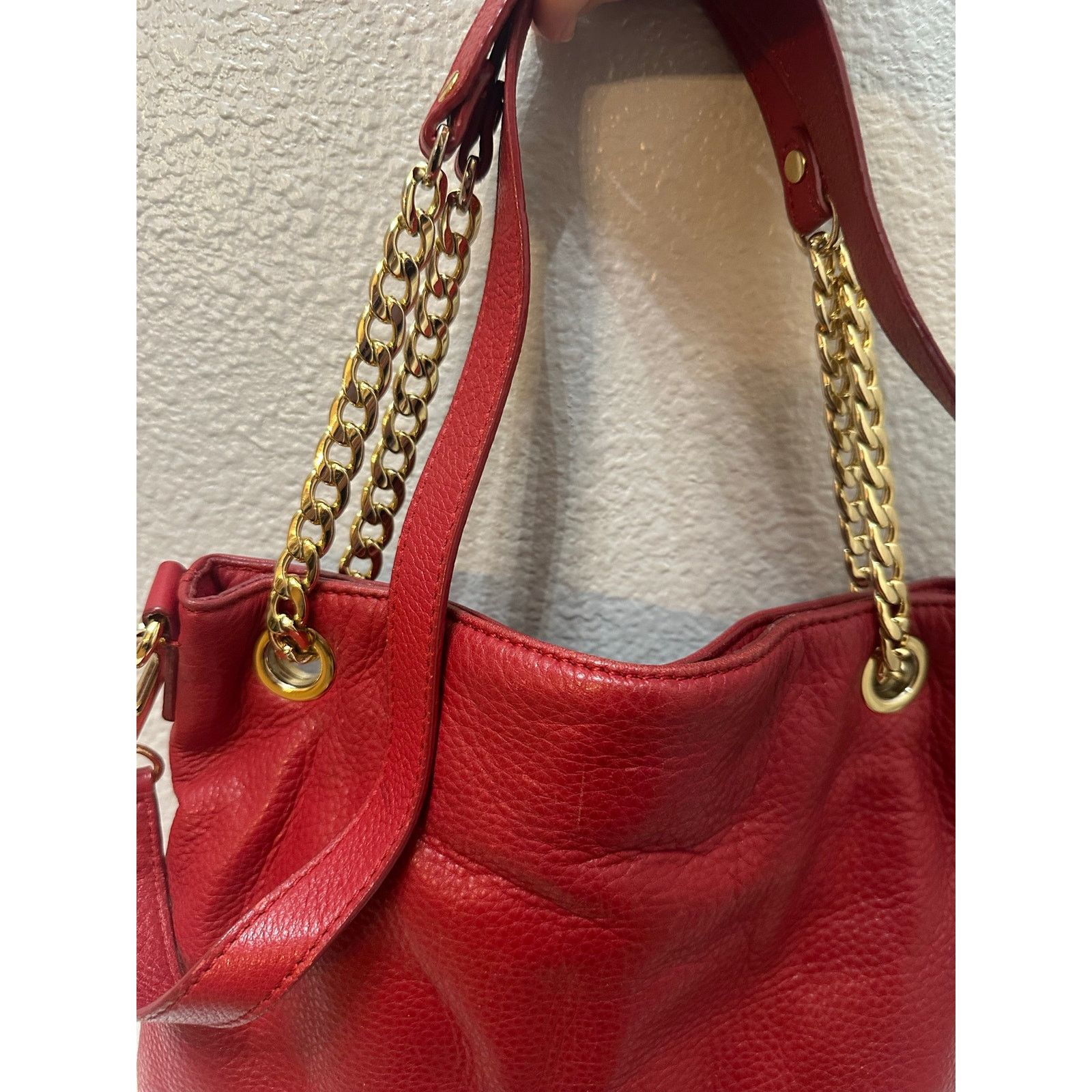 Michael Kors Michael Kors Red Pebbled Leather Convertible Chain Bag Size ONE SIZE - 4 Thumbnail