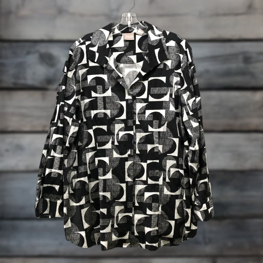 Vintage Chico's Printed Button Down Shirt Womens L Black Long Sleeve Relaxed Button-Up Casual Workwear Geometric Pattern Size L / US 10 / IT 46 - 1 Thumbnail