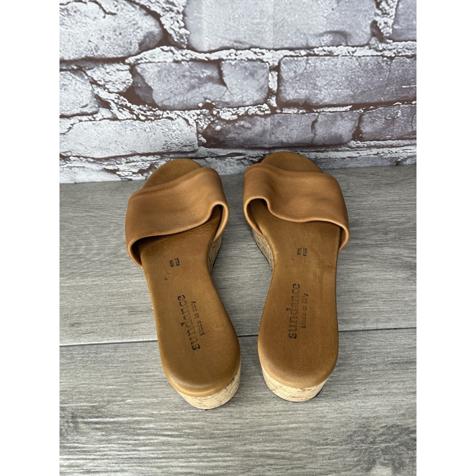Sundae School Sundance Brown Leather Tan Wedge Cork Platform Sandals Slide Size US 6 / IT 36 - 6 Thumbnail