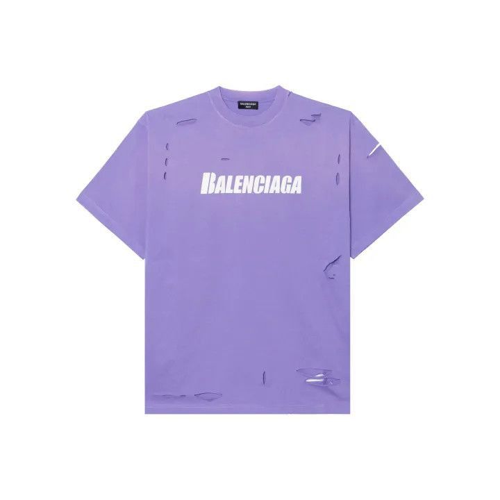 Balenciaga Balenciaga SS22 Destroyed Purple Short Sleeve Tee 0079-2507 Size XS / US 0-2 / IT 36-38 - 1 Thumbnail