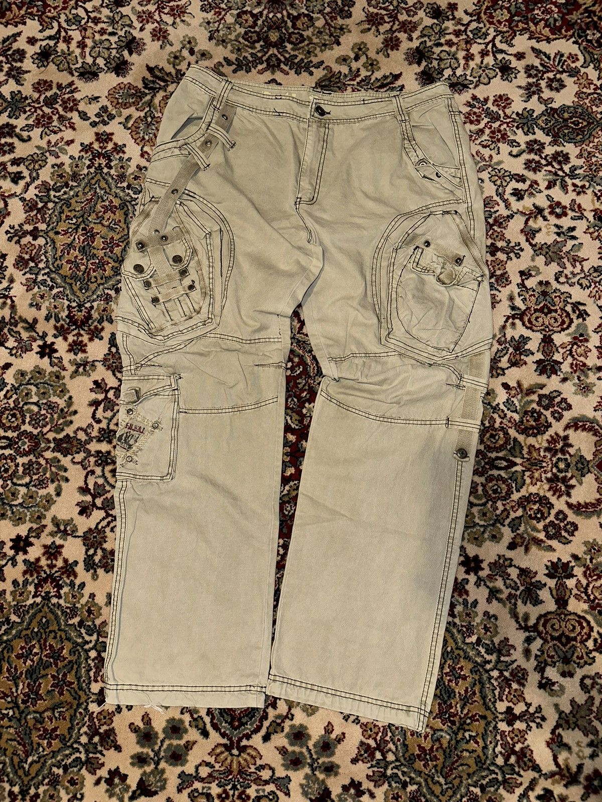 image of Y2K Military Style Multipocket Streetwear Pants in Light Khaki, Men's (Size 36)