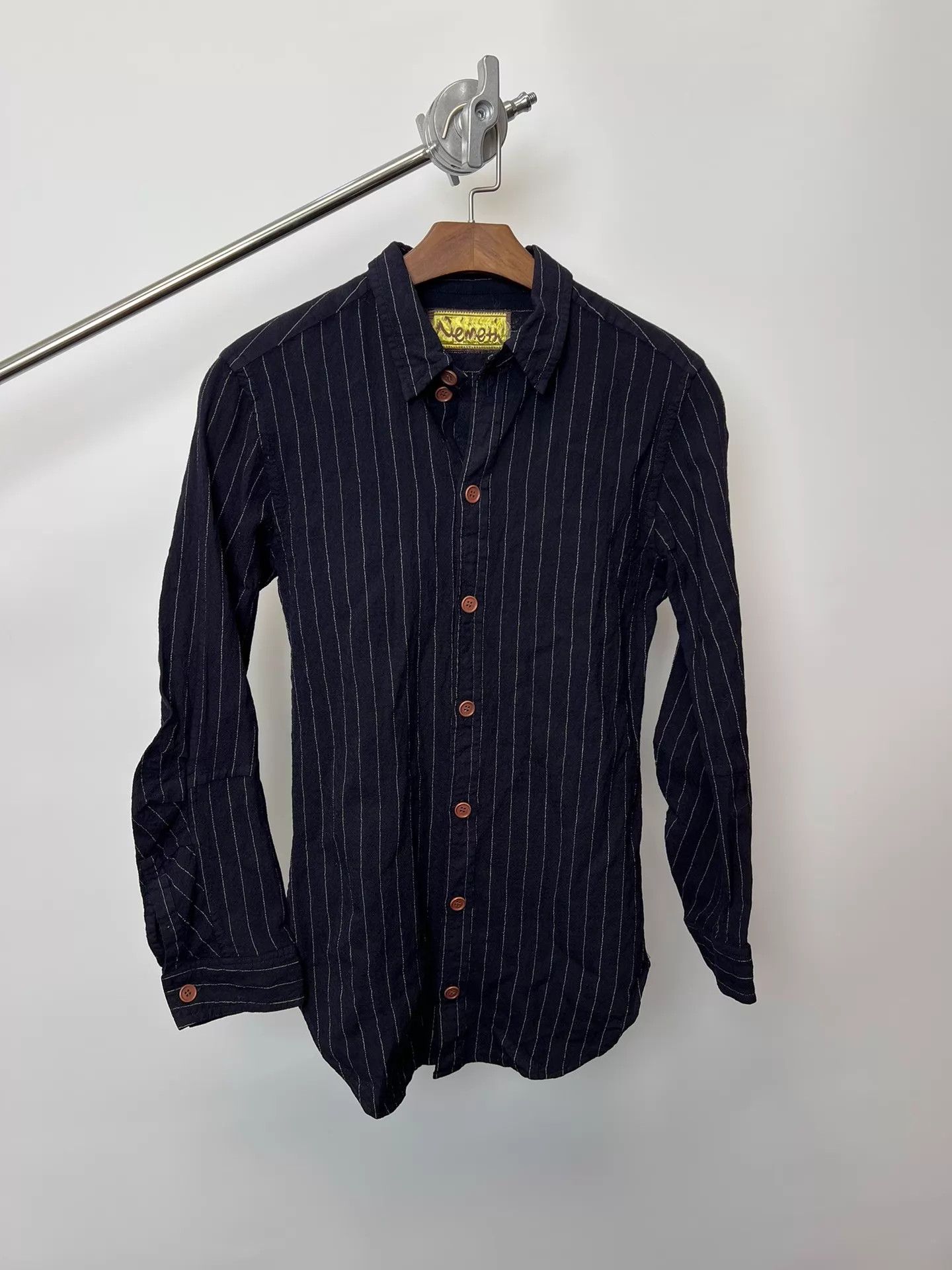 Christopher Nemeth Nemeth Slim Fit Wool Stripe Shirt w/ Subtle Sleeve Pleat Size US S / EU 44-46 / 1 - 2 Thumbnail